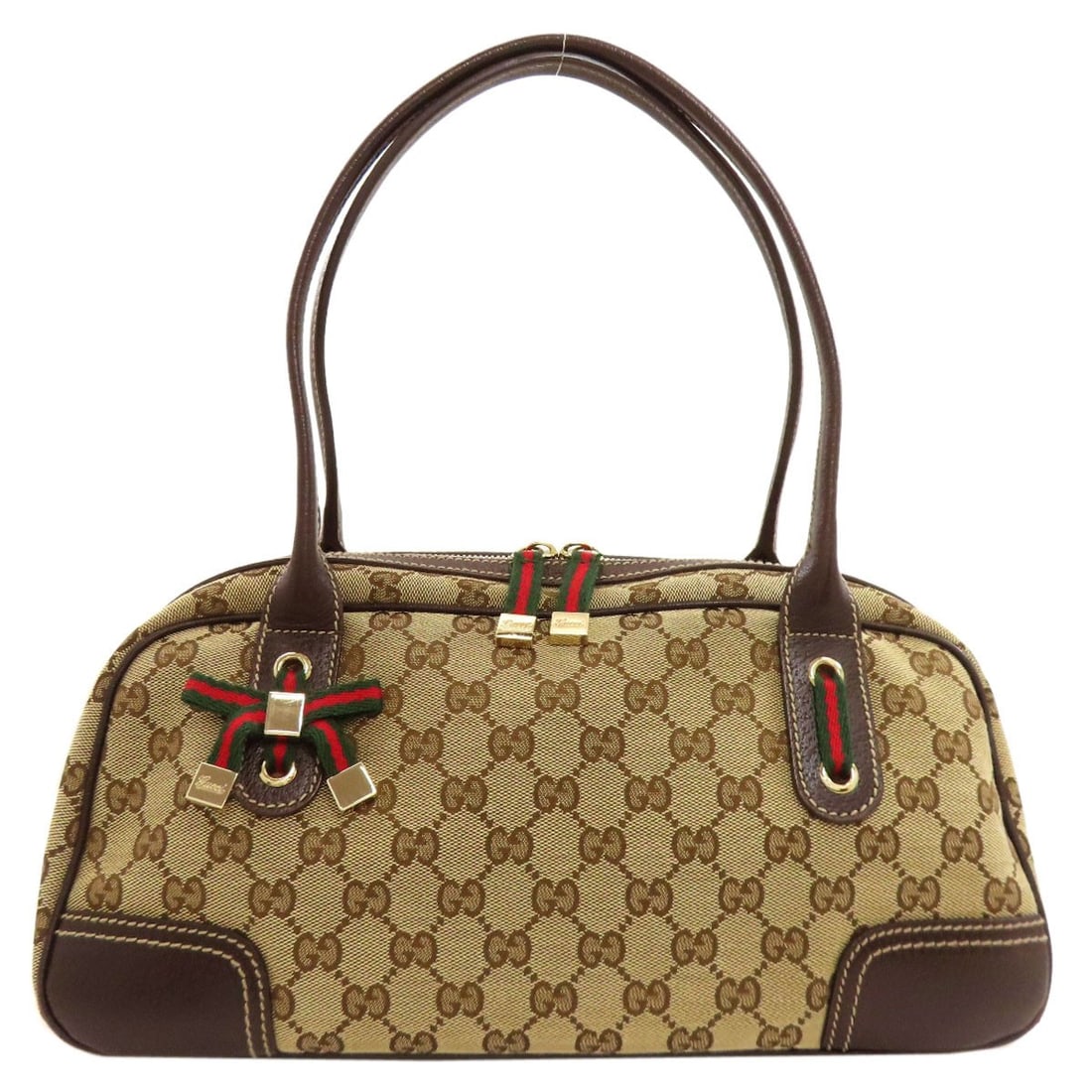 Gucci 161720 Princy Gg Mini Boston Tote Bag Canvas: Gucci 161720 Princy Gg Mini Boston Tote Bag Canvas Gucci's iconic Princy Gg Mini Boston Tote Bag is crafted from high-quality canvas, boasting a timeless brown exterior that exudes classic style. This