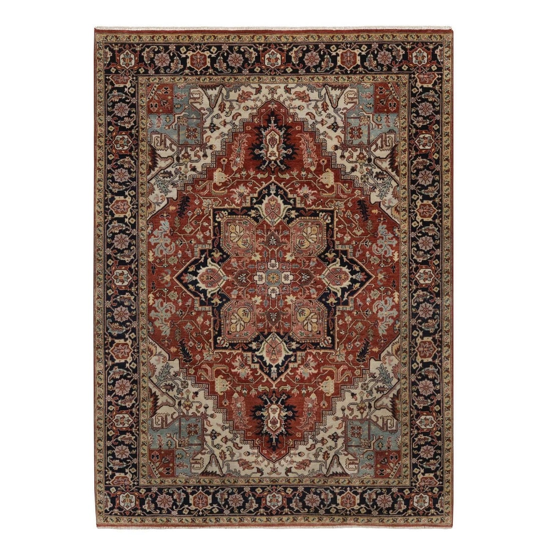 5'2"x7'2" Red Soft Wool Antiqued Fine Heris Re-Creation Hand Knotted Rug: 5'2"x7'2" Red Soft Wool Antiqued Fine Heris Re-Creation Hand Knotted Rug The Heris-style rug boasts a striking red color and intricate medallion pattern, evoking the traditional Oriental design. Hand-