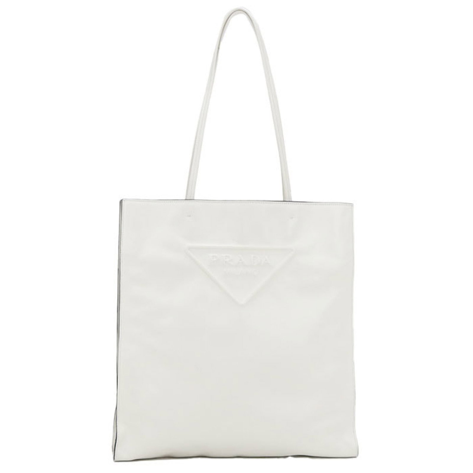 Prada Tote Bag Leather: Prada Tote Bag Leather This Prada tote bag features high-quality white leather and silver hardware, showcasing the brand's signature style. Made in Italy, the bag measures 37.5cm x 36cm x 5.5cm, makin