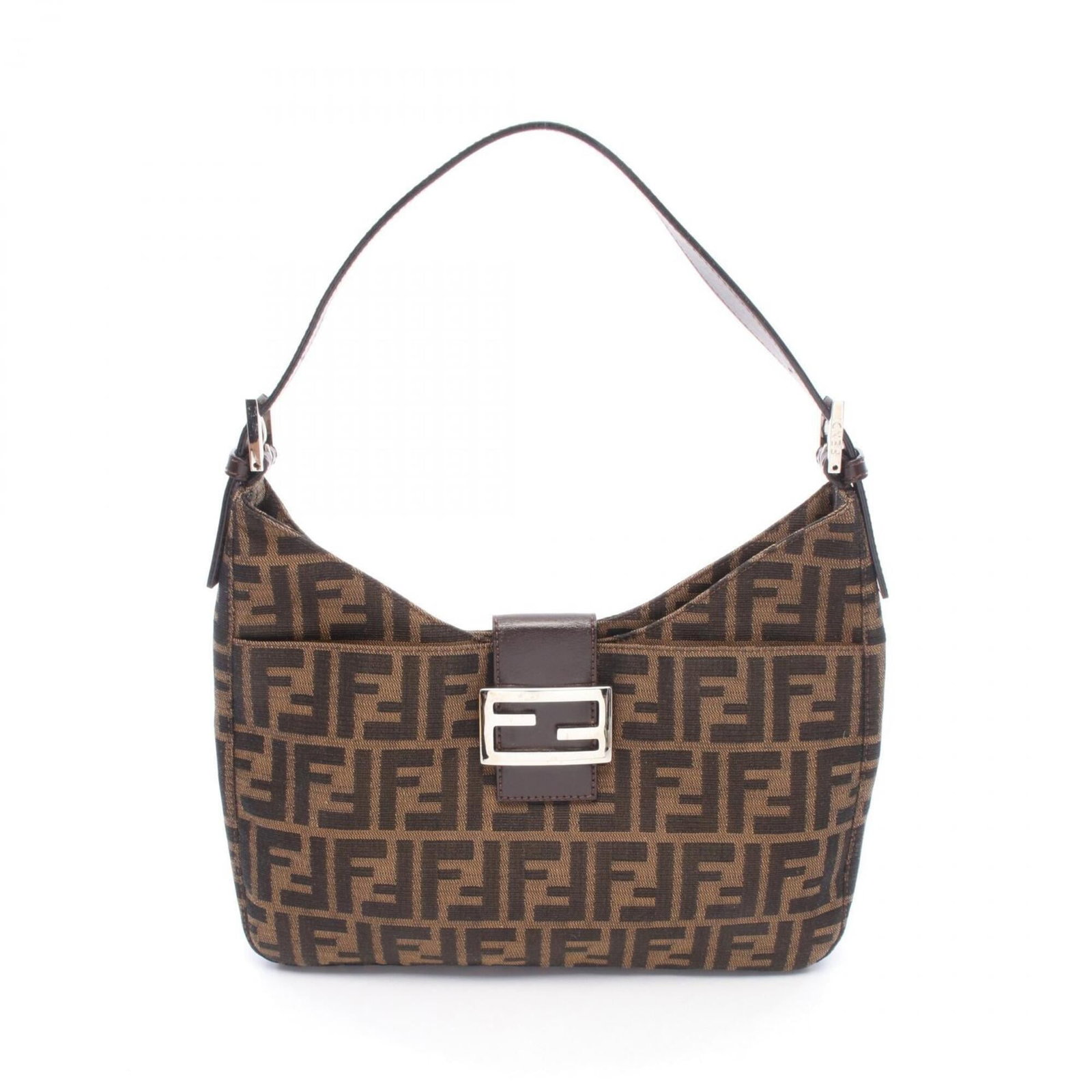 Handbag canvas leather shoulder bag by Fendi: Handbag canvas leather shoulder bag by Fendi Canvas and leather combine in sleek, modern design. The Fendi handbag features a signature canvas exterior with contrasting leather accents, presented in b