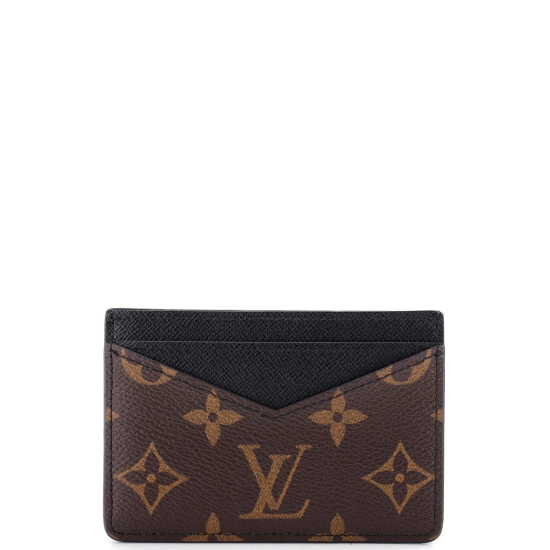 Macassar Monogram Canvas Louis Vuitton Card Holder: Macassar Monogram Canvas Louis Vuitton Card Holder The Macassar Monogram Canvas Louis Vuitton Card Holder boasts a sleek, black design with subtle brown accents. Made from high-quality canvas coated l