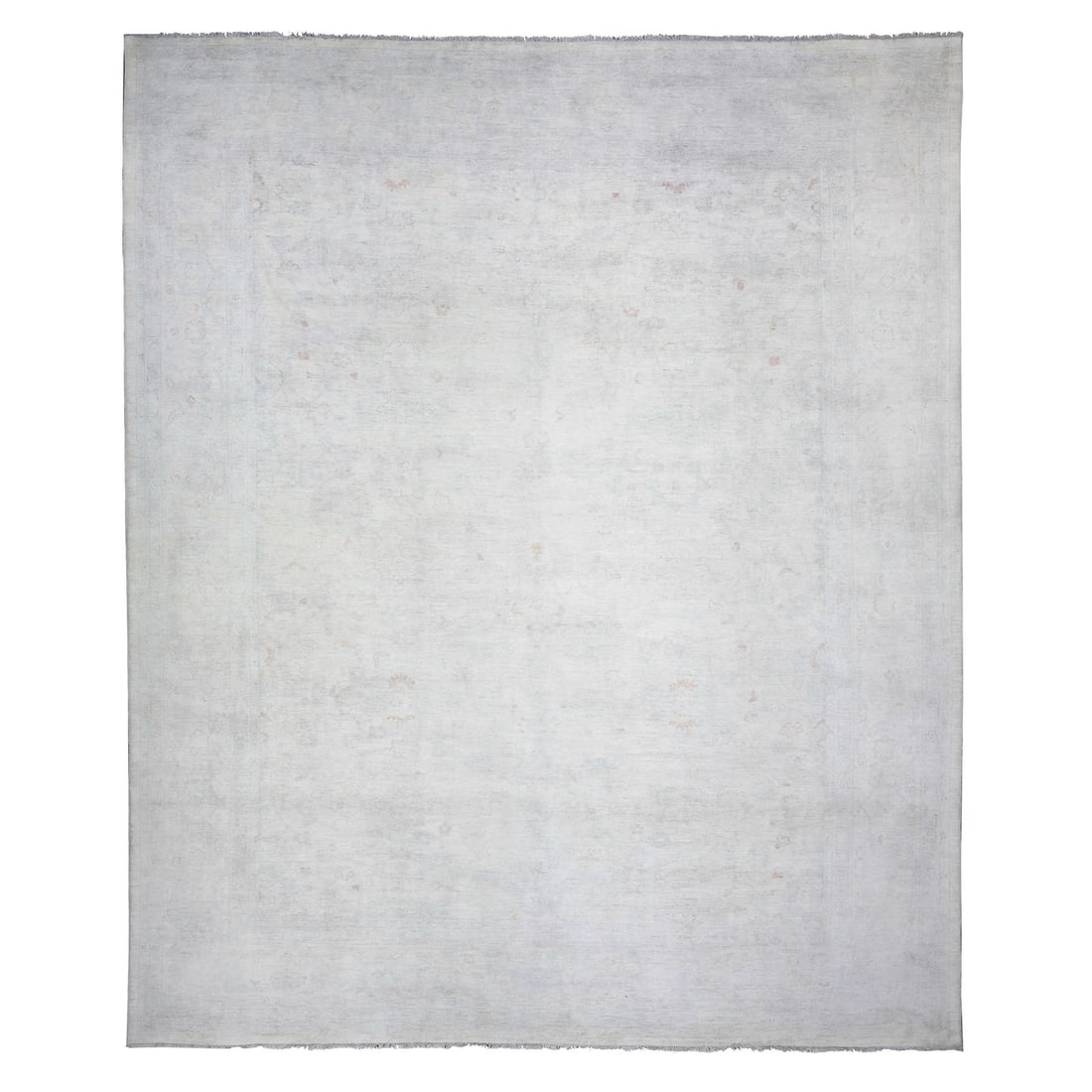 12'x14'3" Feather White Hand Knotted Peshawar Washed Out Oversized Rug: 12'x14'3" Feather White Hand Knotted Peshawar Washed Out Oversized Rug This stunning 12'x14'3" Feather White Hand Knotted Peshawar Washed Out Oversized Rug boasts an exquisite ivory color and intricat