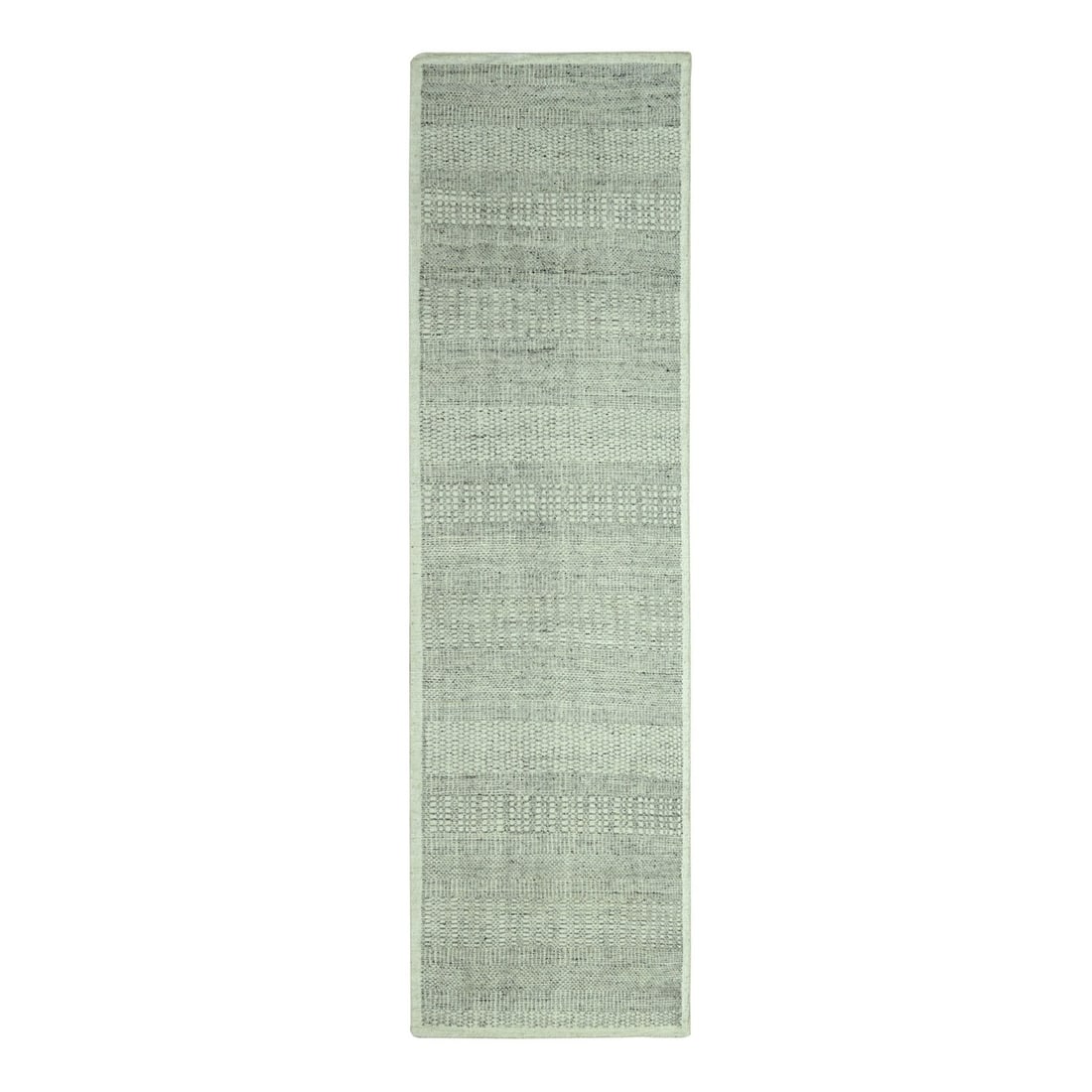 2'6"x8'1" Gray Wool Rug Hand Knotted Oxidized Grass Design Runner Oriental: 2'6"x8'1" Gray Wool Rug Hand Knotted Oxidized Grass Design Runner Oriental Modern and sophisticated, this hand-knotted gray wool rug boasts an oxidized grass design in a subtle, nuanced pattern. Measu