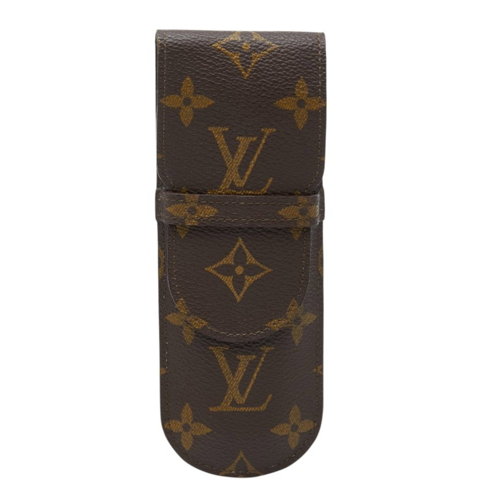 Louis Vuitton pen case PVC: Louis Vuitton pen case PVC Brown Louis Vuitton pen case made from PVC, featuring a compact size of 16.5cm x 6cm x 2cm. The classic design of the iconic brand is preserved in this sleek and practical a