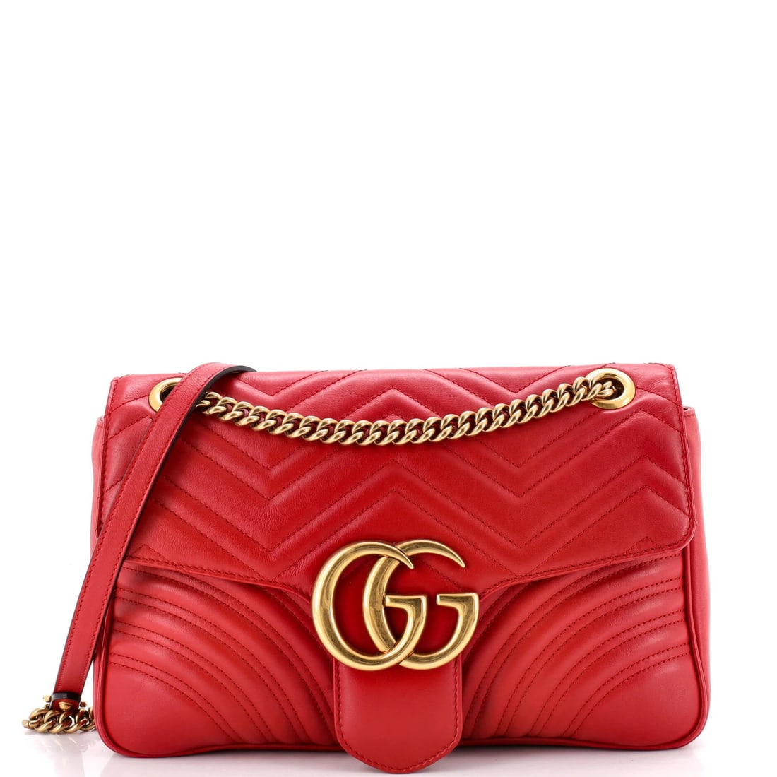 Gucci GG Flap Marmont Bag Leather Matelasse Medium: Gucci GG Flap Marmont Bag Leather Matelasse Medium Gucci GG Flap Marmont Bag Leather Matelasse Medium features a striking red exterior with signature matelasse leather detailing, complemented by neutr