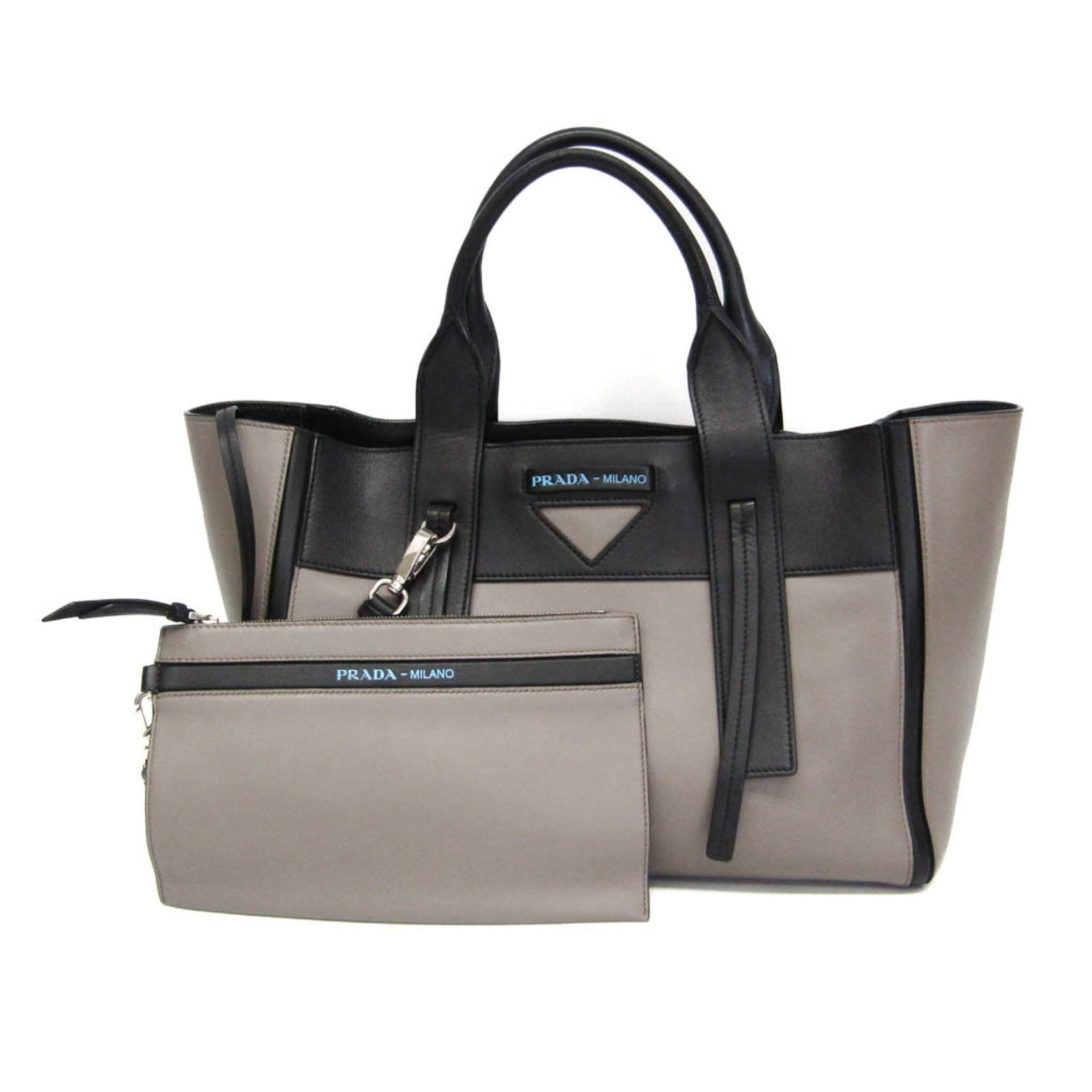 Prada Shoulder Bag Tote Bag Leather: Prada Shoulder Bag Tote Bag Leather Prada Ouverture Shoulder Bag Tote Bag Leather in Black and Gray. This sleek, all-leather shoulder bag features a spacious pouch with a zipper closure, perfect for c