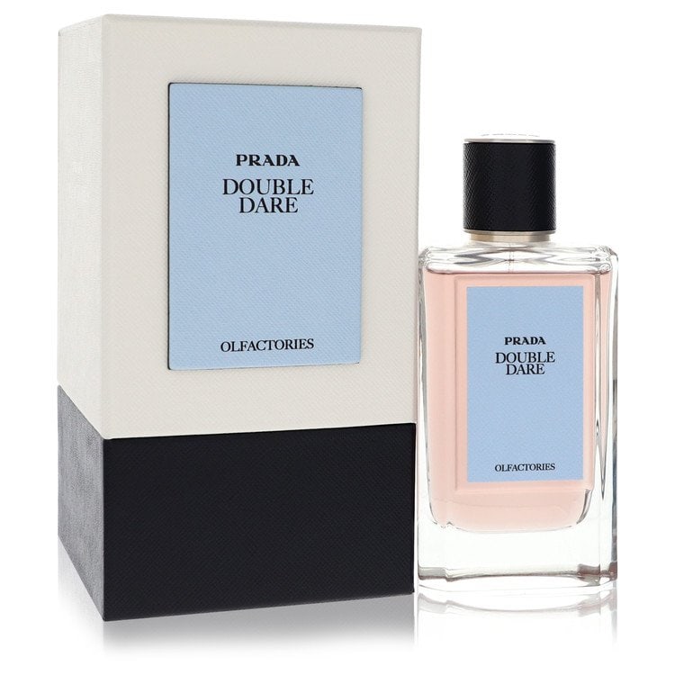 Prada Olfactories Double Dare by Prada Eau De Parfum Spray with Gift Pouch (Unisex) 3.4 oz: Prada Olfactories Double Dare by Prada Eau De Parfum Spray with Gift Pouch (Unisex) 3.4 oz Powdery and fresh floral elements harmonize with accords of leather and spice in Prada Olfactories Double Dar