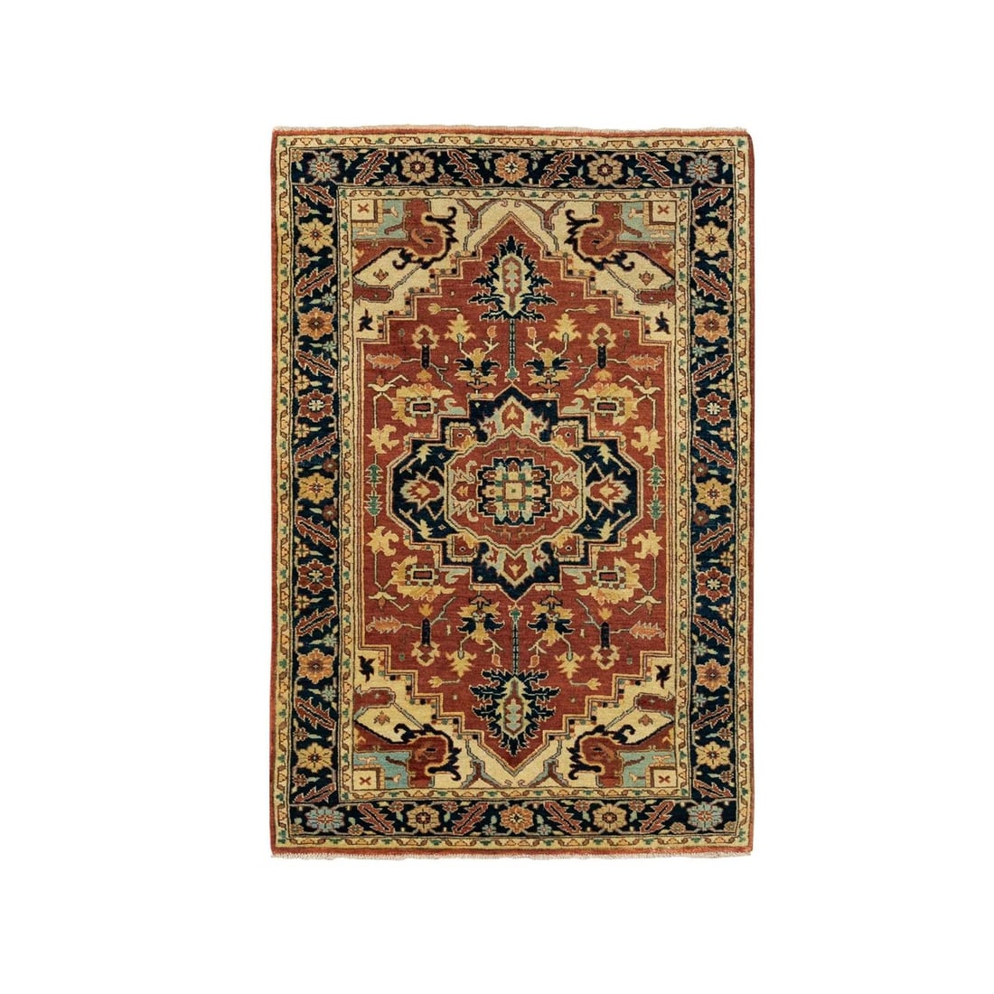 3'1"x5'2" Soft Wool Red Antiqued Heris Re-Creation Hand Knotted Rug (1 of 8)