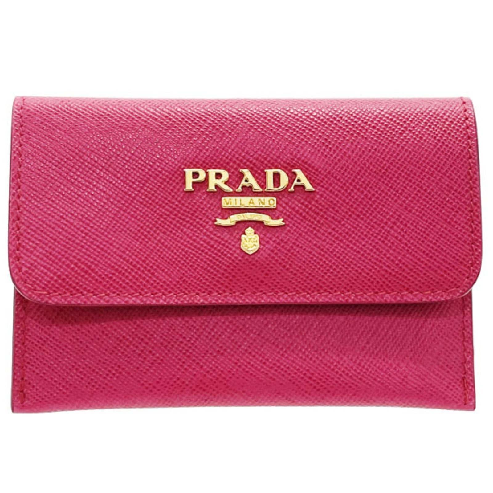 Card Case Saffiano by Prada: Card Case Saffiano by Prada Saffiano leather card case by Prada, featuring the iconic Peonia color. Made from high-quality Saffiano material, this compact case measures 7cm x 10.2cm and offers a sleek