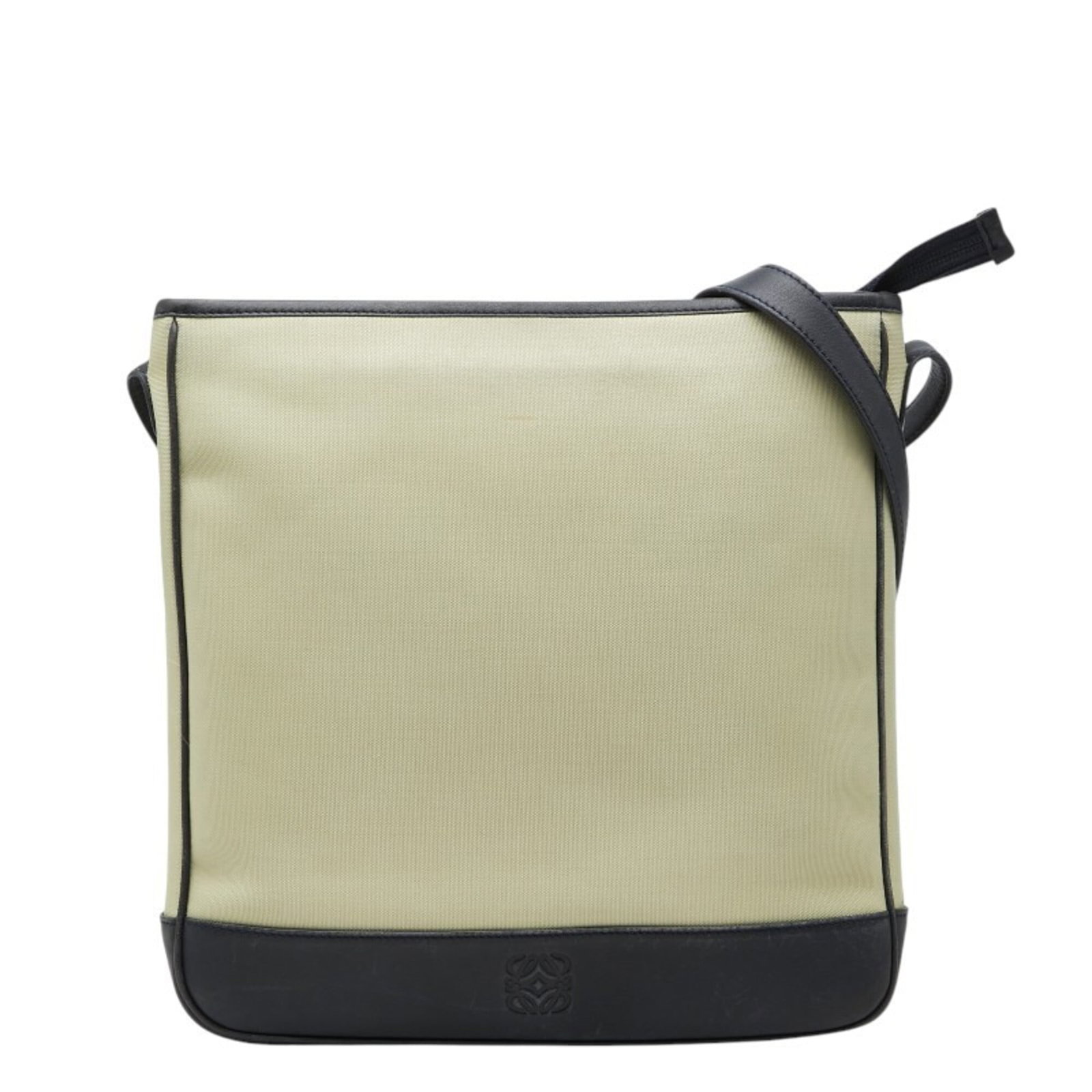 Shoulder Bag Canvas Leather Loewe: Shoulder Bag Canvas Leather Loewe Canvas and leather combine in this understated shoulder bag from Loewe, available in beige and black. The 29cm x 29cm design makes for a versatile accessory that fits