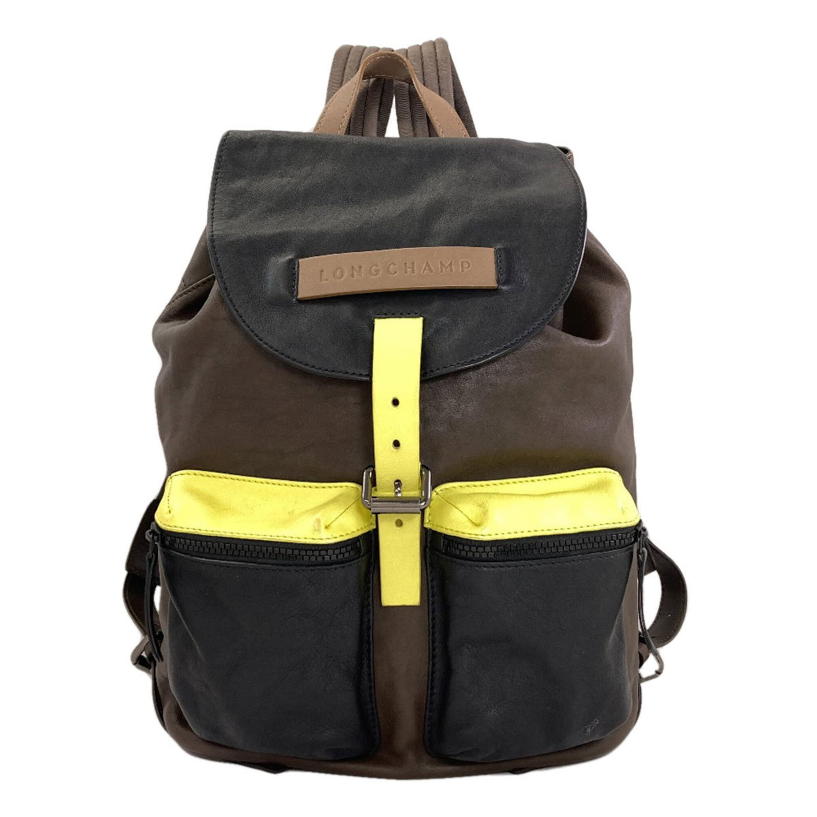 Leather Backpack: Leather Backpack Leather backpack made from high-quality calfskin, available in black, brown, and yellow colors. With dimensions of 37cm x 27.5cm x 14cm, it offers a compact and stylish design. The