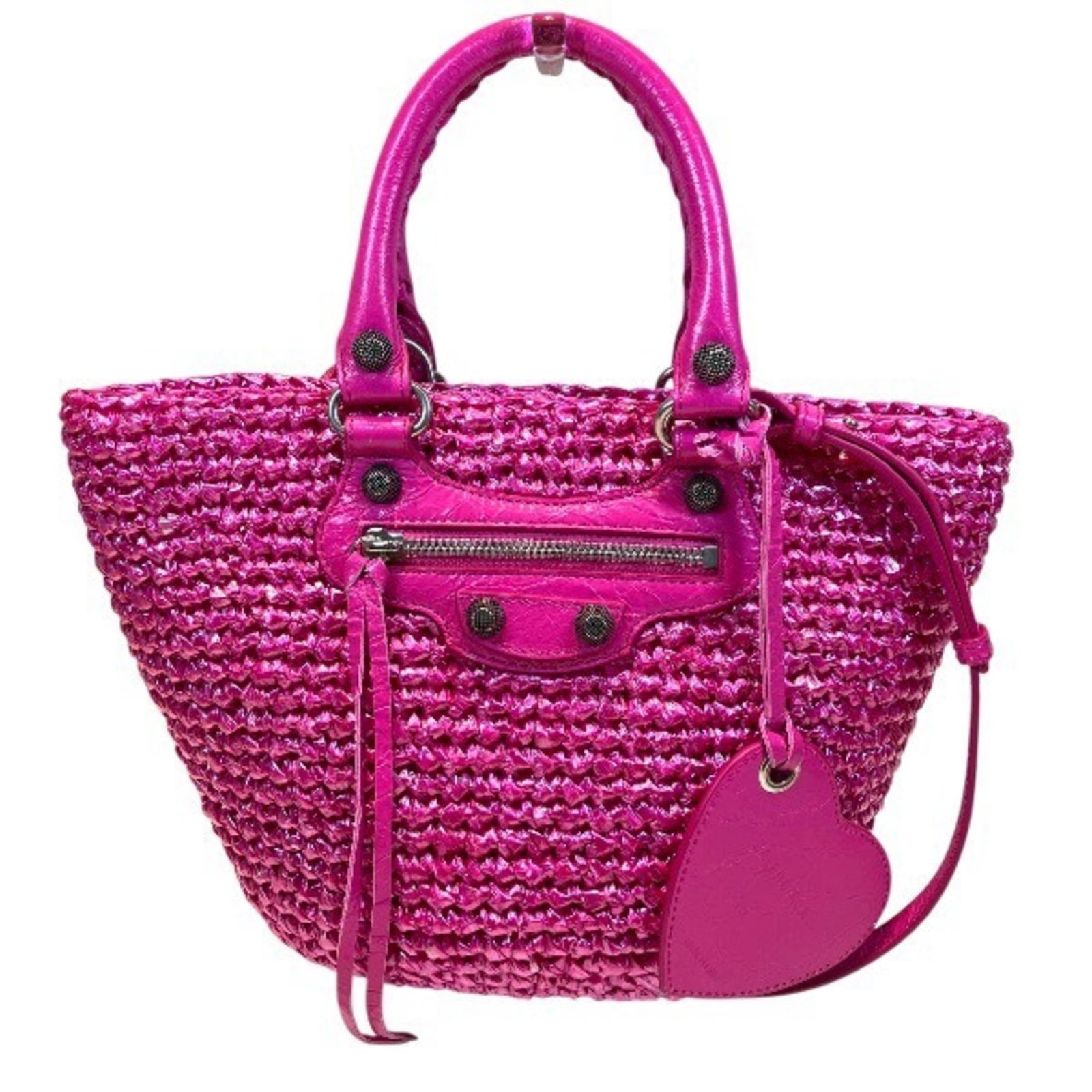 Balenciaga Handbag Shoulder Bag Nylon: Balenciaga Handbag Shoulder Bag Nylon The Balenciaga Handbag Shoulder Bag Nylon boasts a vibrant pink hue and sleek nylon material, making it a stylish accessory for women. Measuring 19cm x 19cm x