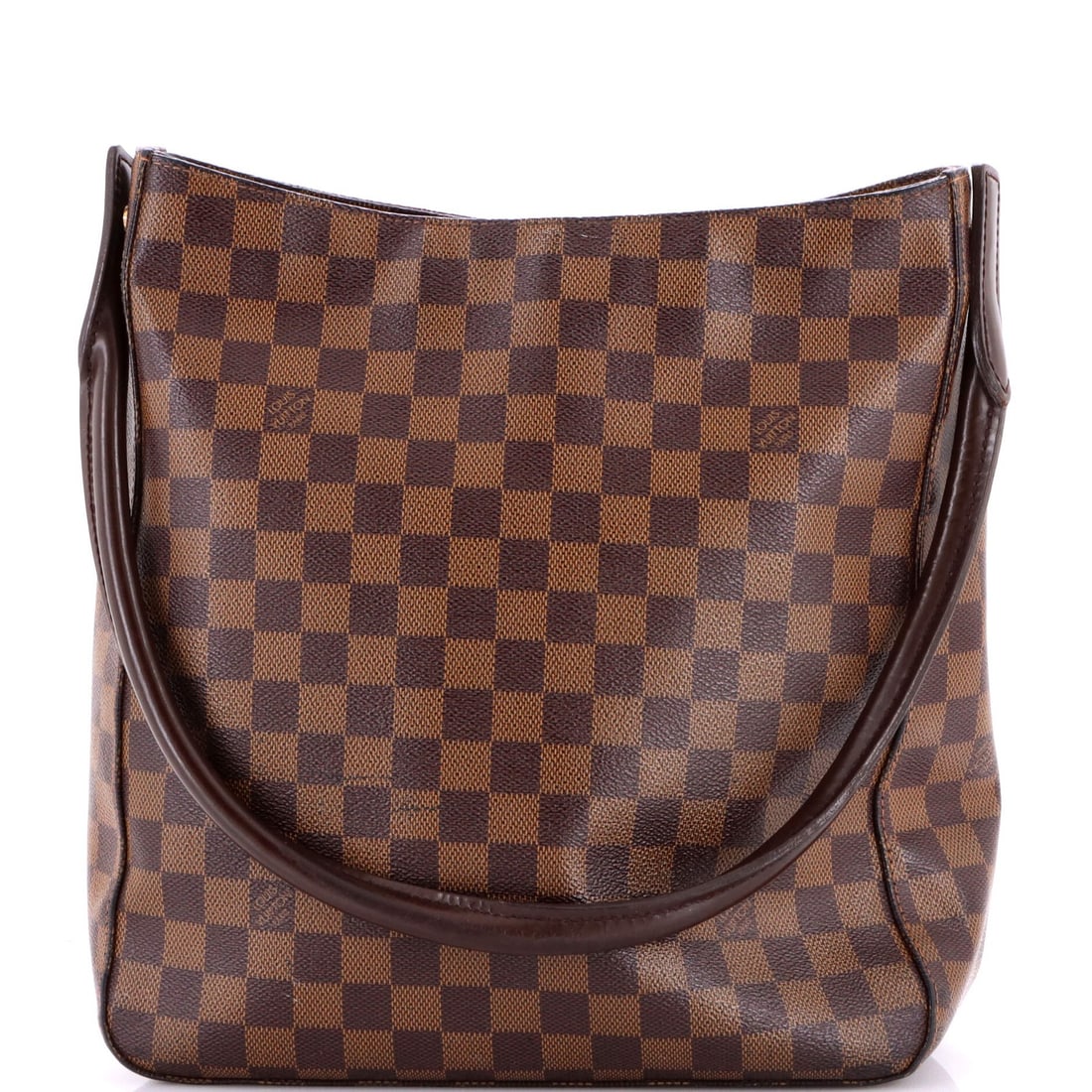 Damier GM Handbag Louis Vuitton: Damier GM Handbag Louis Vuitton Brown Damier GM Handbag with Canvas Coated Exterior, Microfiber Interior and Gold Hardware. This classic Looping Handbag features scuffs, minor edge wear, and creases o