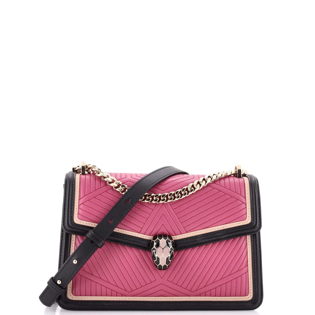 Bvlgari Serpenti Forever Shoulder Bag Quilted Leather Small: Bvlgari Serpenti Forever Shoulder Bag Quilted Leather Small Bvlgari Serpenti Forever Shoulder Bag Quilted Leather Small - A stylish and elegant cross body bag with pink quilted leather exterior,