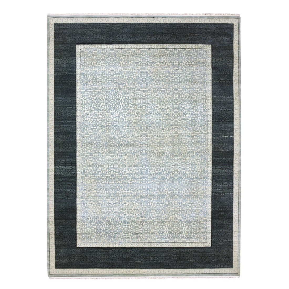 9'x12'3" Blue Modern Design Pure Wool Hand Knotted Oriental Rug: 9'x12'3" Blue Modern Design Pure Wool Hand Knotted Oriental Rug This stunning 9'x12'3" blue modern design pure wool hand knotted Oriental rug boasts vibrant hues and an impressive size, making it a st