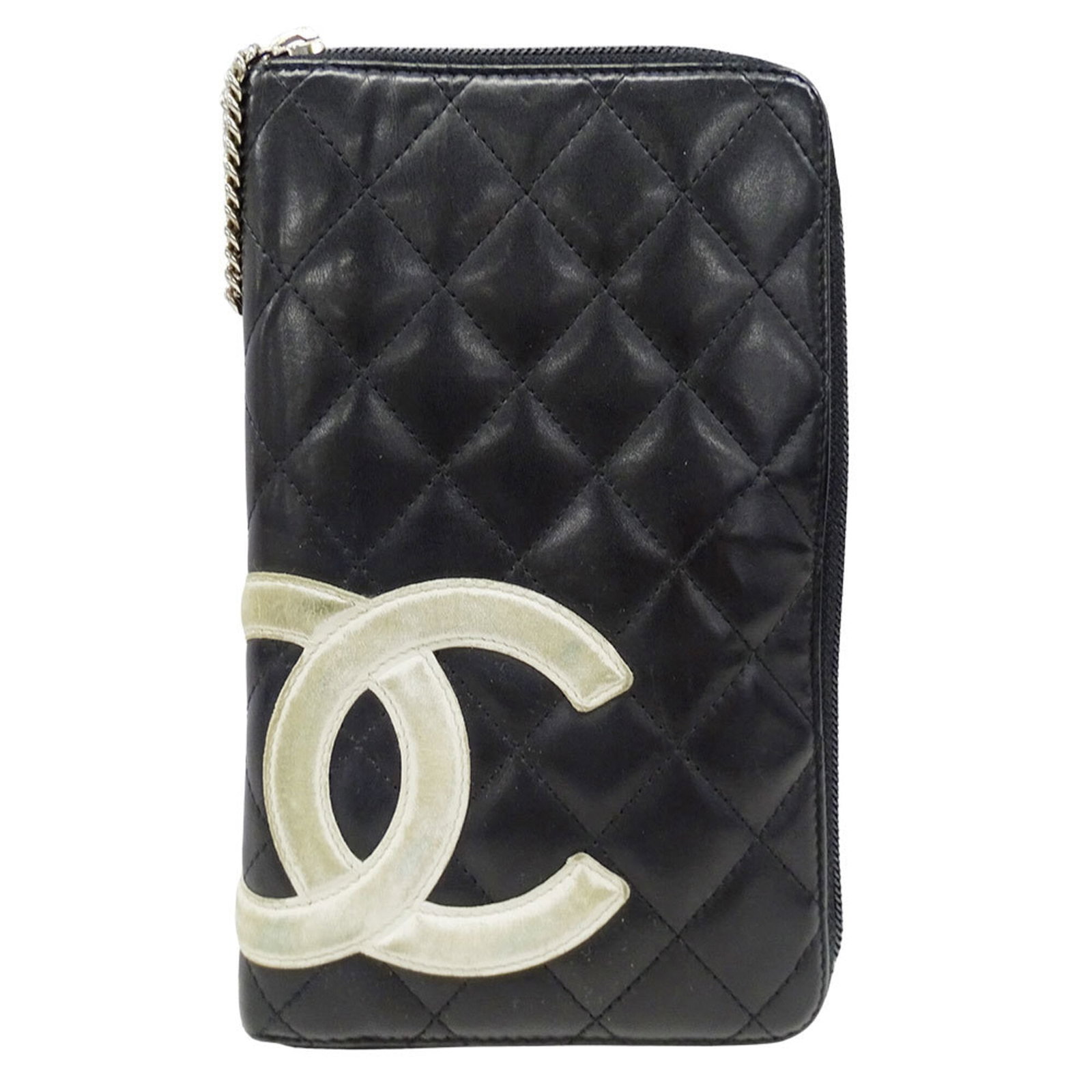Long Wallet Leather Bi Fold Chanel: Long Wallet Leather Bi Fold Chanel Black lambskin leather bi-fold wallet from the iconic Chanel Cambon collection, featuring a sleek and sophisticated design with precise measurements at 20.5cm x 12cm