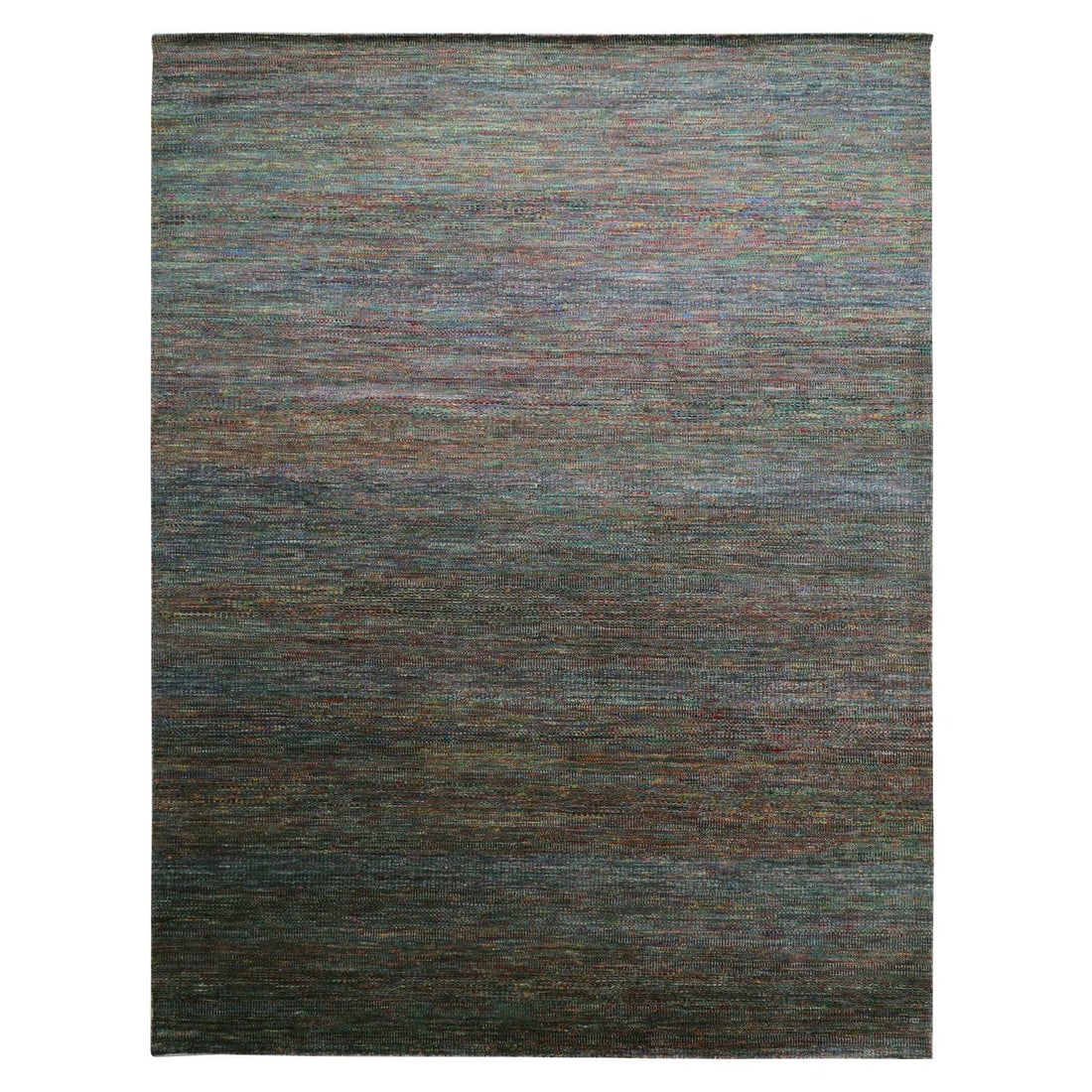 10'2"x13'10" Gray Modern Hand Knotted Grass Design Wool and Silk Rug: 10'2"x13'10" Gray Modern Hand Knotted Grass Design Wool and Silk Rug Modern hand-knotted rug with a striking gray grass design, crafted from wool and silk. This rectangular field rug measures 10'2" x 