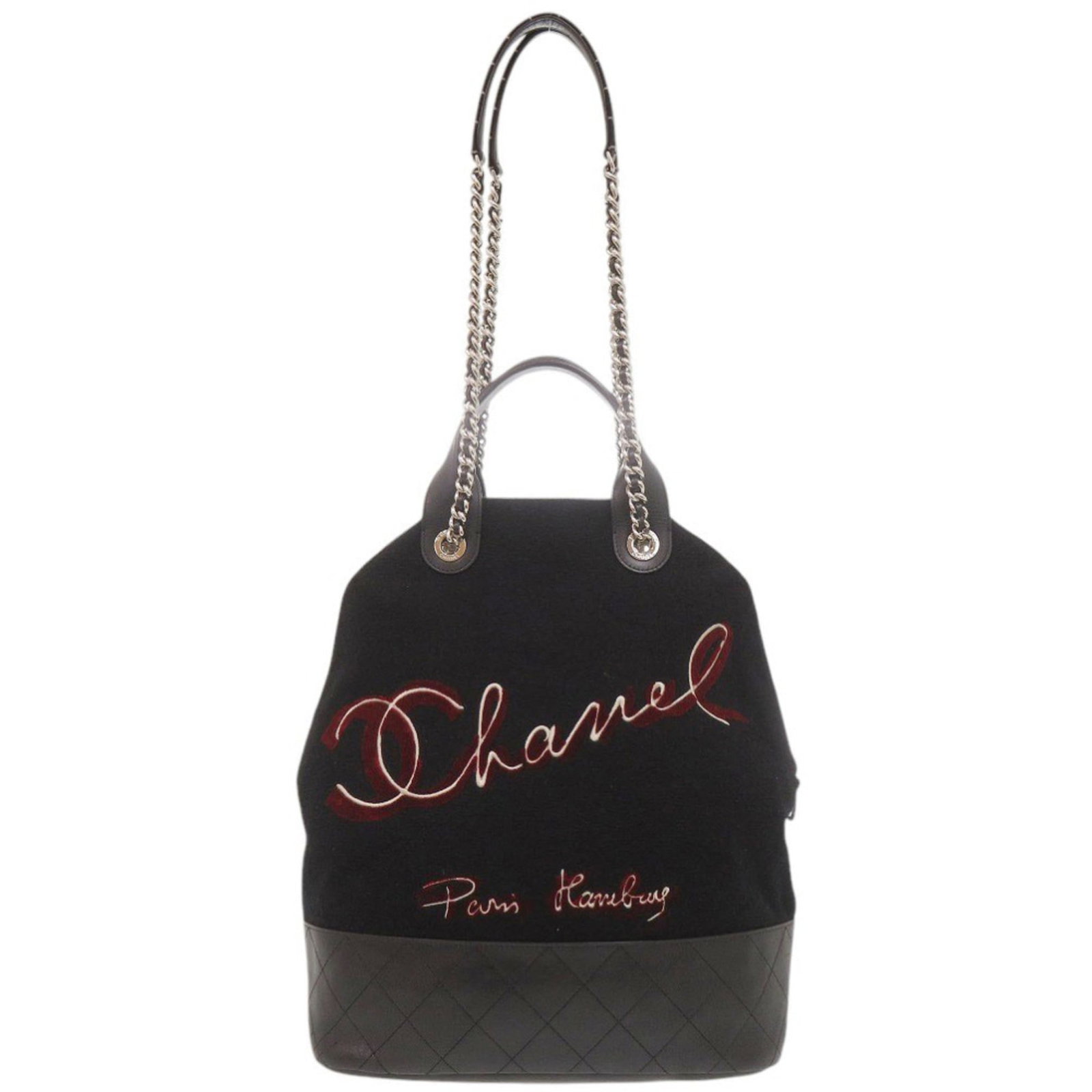 Chanel Shoulder Bag Wool Leather: Chanel Shoulder Bag Wool Leather Black wool and leather Chanel shoulder bag with dimensions 40cm x 32cm x 20cm. This stylish bag features a classic design that exudes timeless elegance, perfect for ev