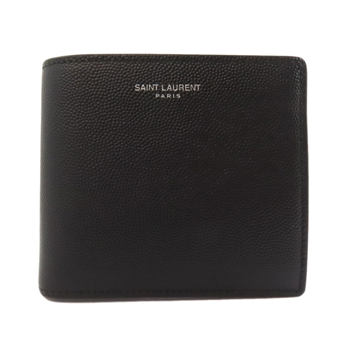Saint Laurent logo leather bifold wallet coin pocket: Saint Laurent logo leather bifold wallet coin pocket Black leather bifold wallet with coin pocket from SAINT LAURENT, featuring classic design and simple elegance. This timeless piece boasts premium l