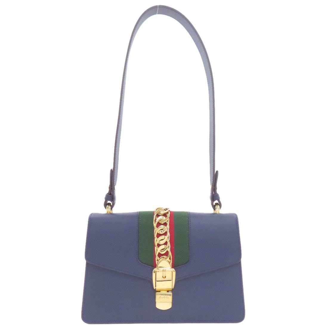 Gucci 421882 Silvi Shoulder Bag Leather: Gucci 421882 Silvi Shoulder Bag Leather Navy leather shoulder bag with Gucci logo and signature, bearing the style number 421882. Made from high-quality leather, this classic design features a timeles