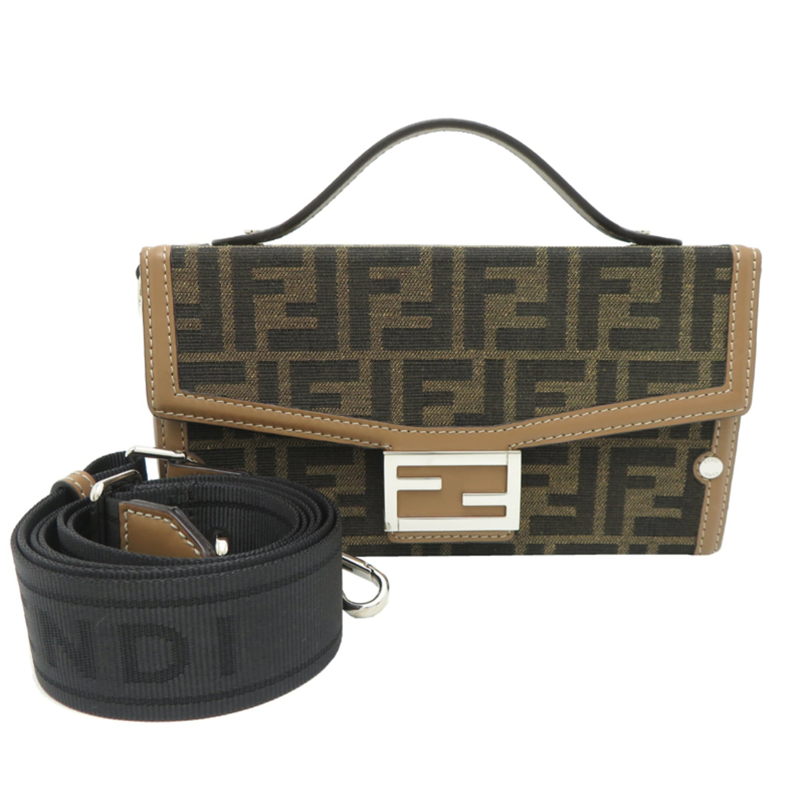 Shoulder Bag Canvas Leather by Fendi: Shoulder Bag Canvas Leather by Fendi Canvas and leather combine in this stylish shoulder bag from Fendi, crafted with attention to detail. Measuring 11cm x 20.5cm x 7cm, it features a classic design w
