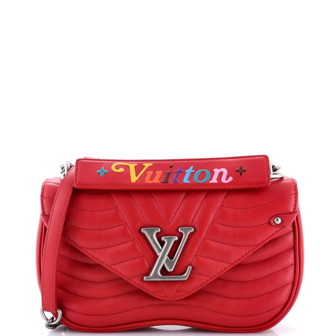 Quilted Leather Bag Chain Louis Vuitton New: Quilted Leather Bag Chain Louis Vuitton New Red Quilted Leather Louis Vuitton Cross Body Bag with Aged Silver Hardware, featuring scuffs and minor corner wear on the exterior. The interior boasts micr