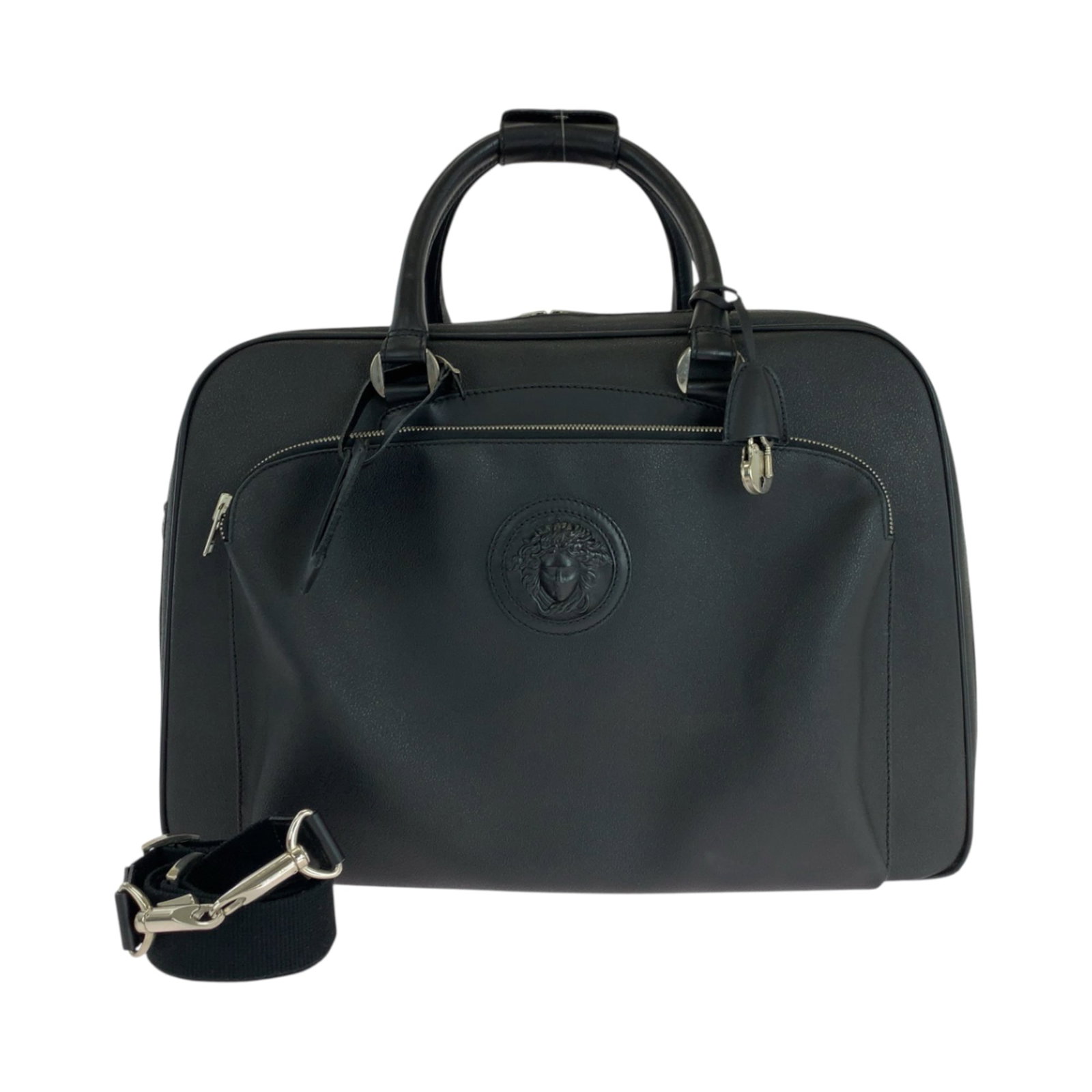 Boston Handbag Leather Versace: Boston Handbag Leather Versace Boston Handbag Leather Versace - A sleek and sophisticated black leather handbag from the iconic Italian fashion house. This stylish bag features silver hardware, a cloc