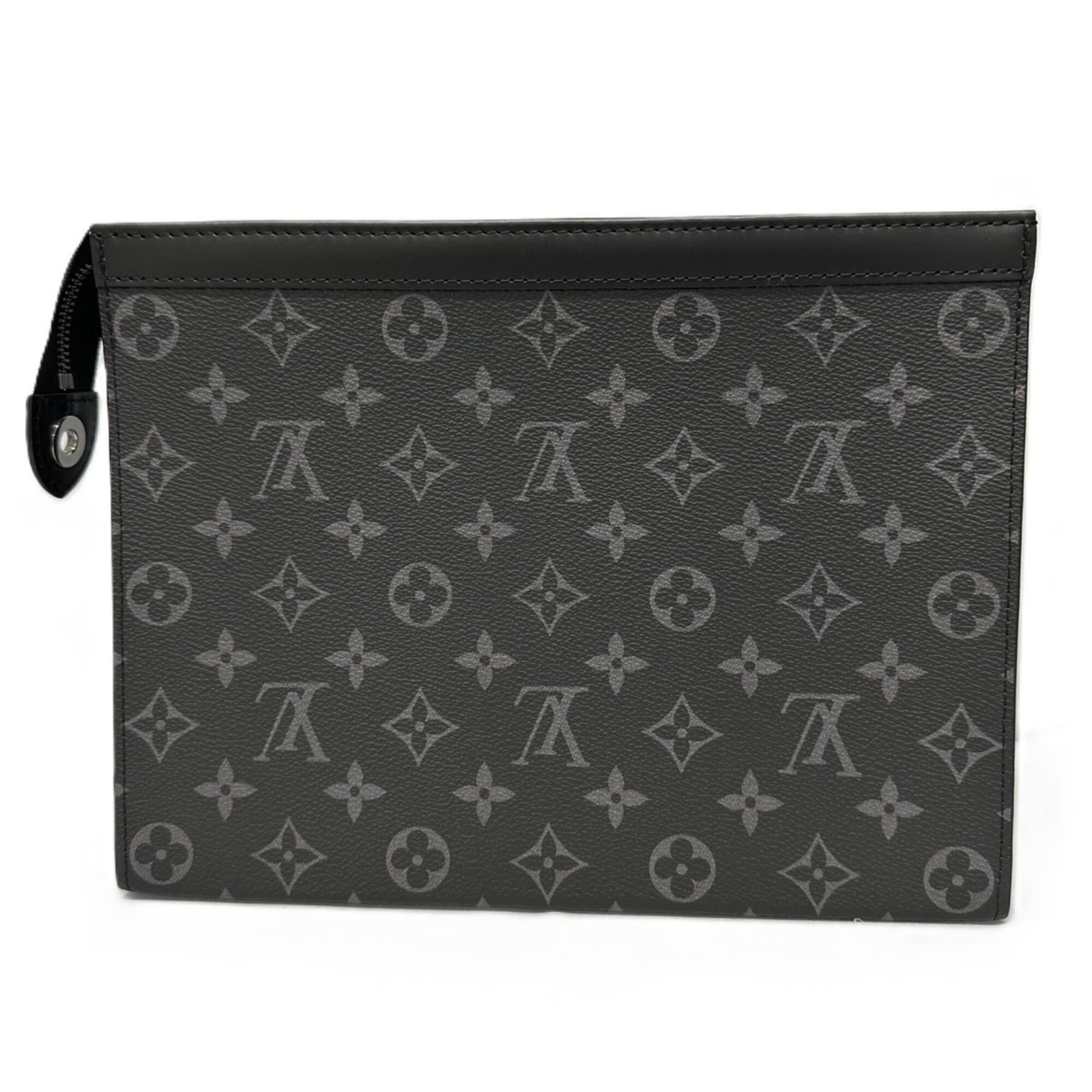 Vuitton Louis Monogram Pochette Eclipse: Vuitton Louis Monogram Pochette Eclipse The Vuitton Louis Monogram Pochette Eclipse is a sleek and sophisticated accessory, boasting the iconic monogram pattern in black. Measuring 21cm x 27cm x 6cm, 