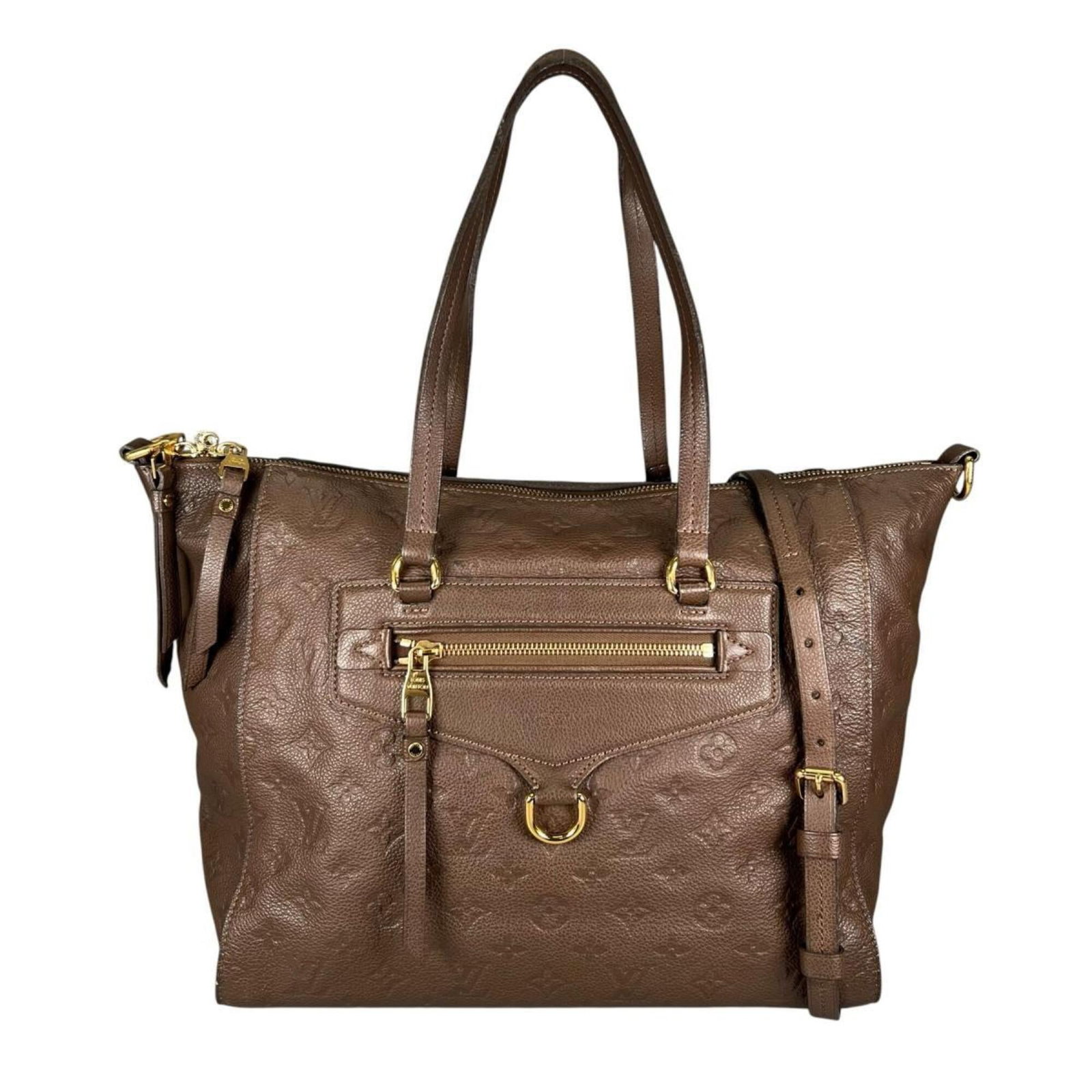 Louis Vuitton Handbag Monogram Shoulder Empreinte: Louis Vuitton Handbag Monogram Shoulder Empreinte The Louis Vuitton Monogram Empreinte shoulder bag boasts its iconic brown monogram pattern, crafted from high-quality materials. Measuring 28cm x 34cm