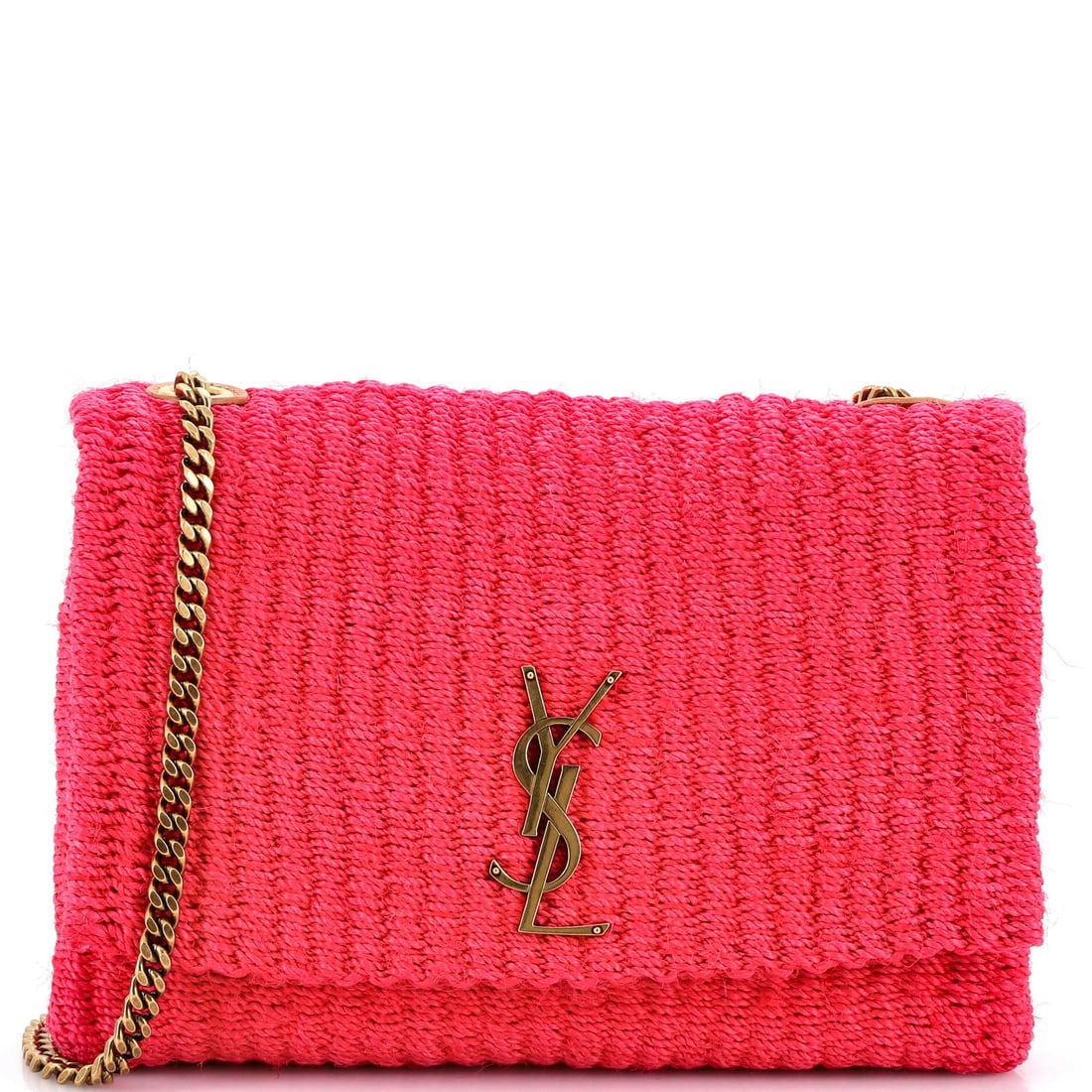 Monogram Crossbody Bag Raffia from Saint Laurent: Monogram Crossbody Bag Raffia from Saint Laurent Pink Raffia Monogram Crossbody Bag from Saint Laurent. This classic shoulder bag features a timeless design with a signature monogram pattern, made