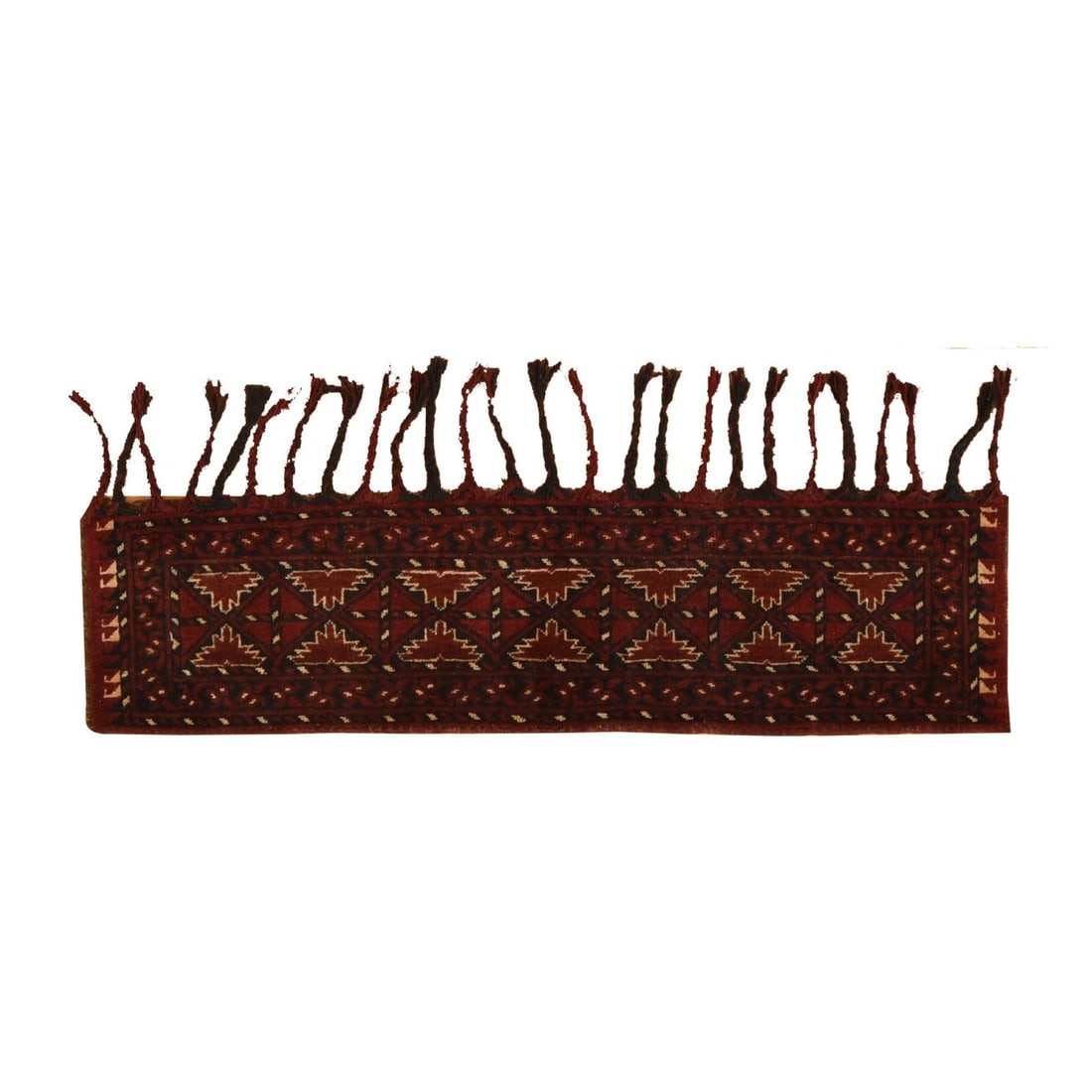 1'3"x5' Chocolate Brown Balooch Kapanuk Door Hanging Hand Knotted Wool: 1'3"x5' Chocolate Brown Balooch Kapanuk Door Hanging Hand Knotted Wool Hand-knotted in traditional Afghan wool, this 1'3"x5' Chocolate Brown Balooch Kapanuk door hanging features a stunning geometric 