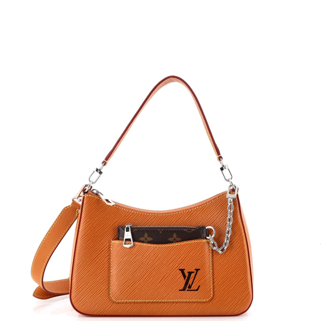 Marelle Epi Handbag Leather Louis Vuitton: Marelle Epi Handbag Leather Louis Vuitton Brown Marelle Epi Handbag Leather Louis Vuitton. Features scuffs, edge wear, corner wear, and minor creases on the exterior, as well as scuffs and minor disco
