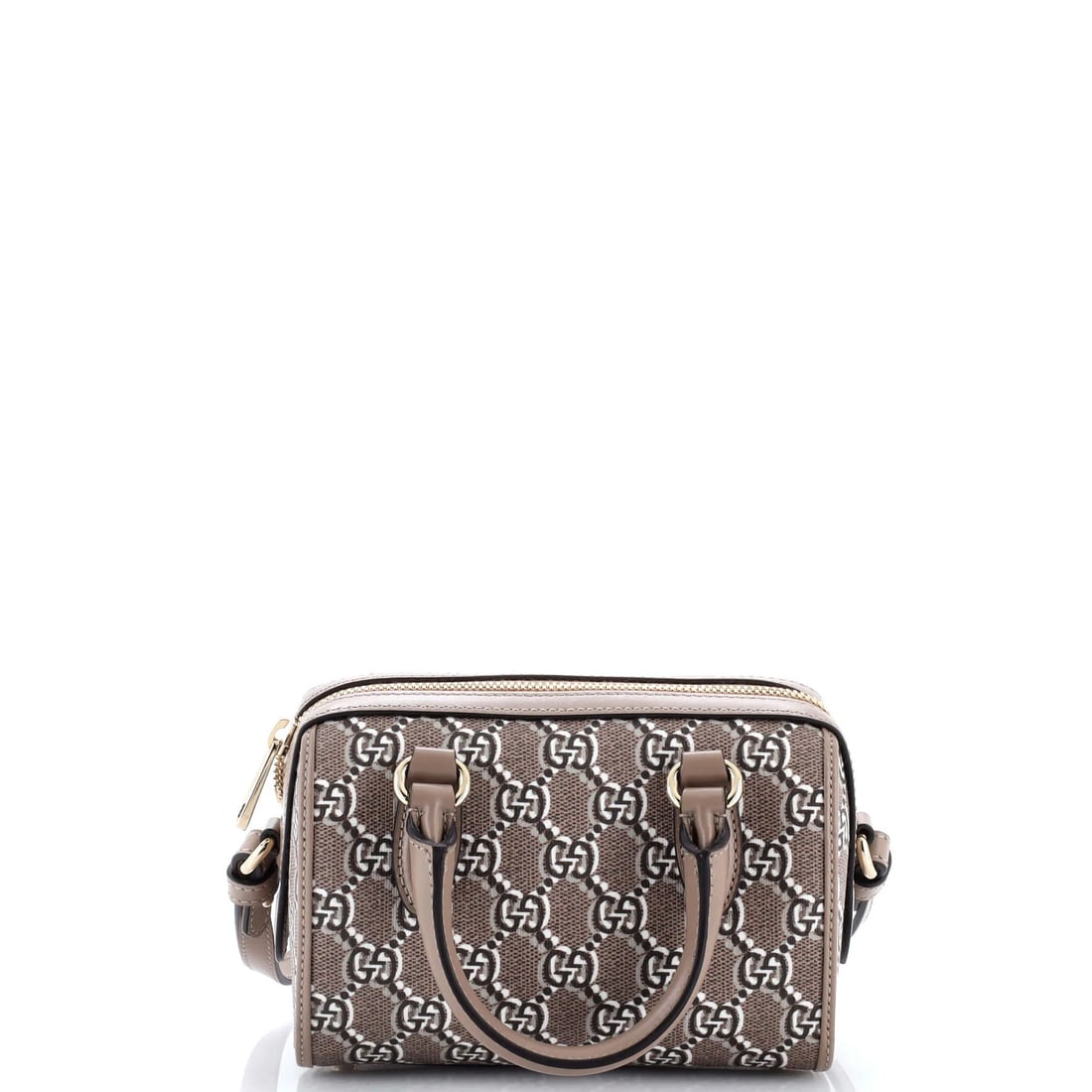 Gucci shadow coated canvas bag mini top handle shoulder: Gucci shadow coated canvas bag mini top handle shoulder Brown canvas coated GG Shadow shoulder bag with minor creases on handles and scratches on hardware. Measuring 5" height, 6.5" width, and 2.5" de