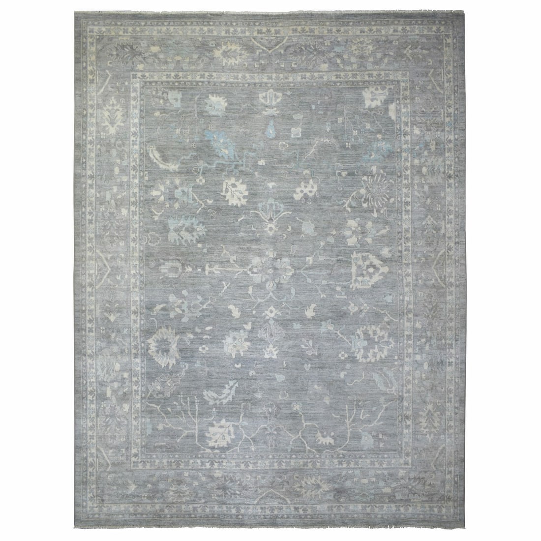 12'x15'2" Gray Hand Knotted Afghan Angora Oushak Soft Wool Oversized Rug: 12'x15'2" Gray Hand Knotted Afghan Angora Oushak Soft Wool Oversized Rug This stunning 12'x15'2" Gray Hand Knotted Afghan Angora Oushak Soft Wool Oversized Rug boasts an impressive size and a rich, gr