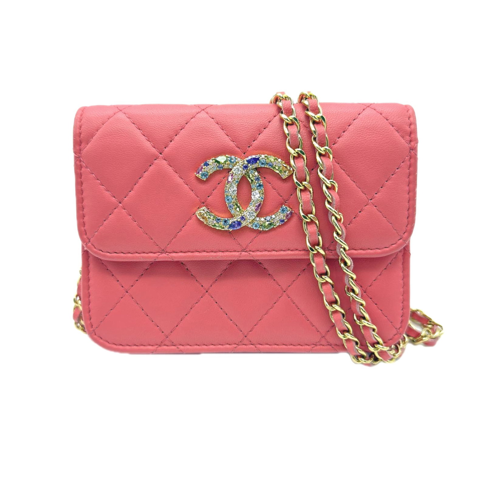 Shoulder Bag Leather Chanel: Shoulder Bag Leather Chanel Pink Lambskin Shoulder Bag with Flap Closure, Made from High-Quality Leather. This Matelasse-style shoulder bag features a striking pink lambskin exterior and a classic