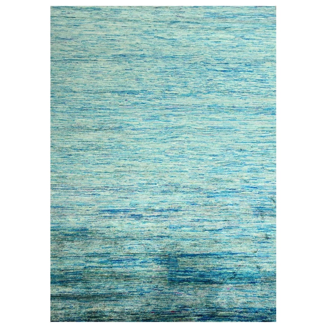 8'7"x12'2" Vivid Blue Plain Solid Design Hand Knotted Pure Sari Silk Rug: 8'7"x12'2" Vivid Blue Plain Solid Design Hand Knotted Pure Sari Silk Rug Vivid blue plain solid design hand knotted pure sari silk rug boasts its striking rectangular field with an impressive size of 