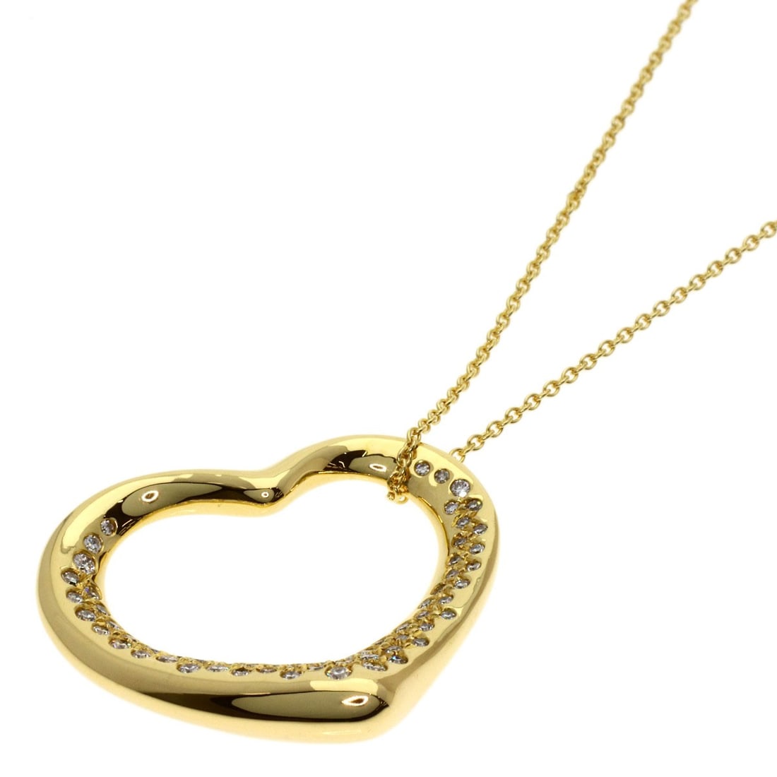 Tiffany&Co. Open Heart Diamond Necklace K18 Yellow Gold: Tiffany&Co. Open Heart Diamond Necklace K18 Yellow Gold K18 Yellow Gold Tiffany&Co. Open Heart Diamond Necklace boasts a striking design featuring a diamond set within an open heart motif, suspended f