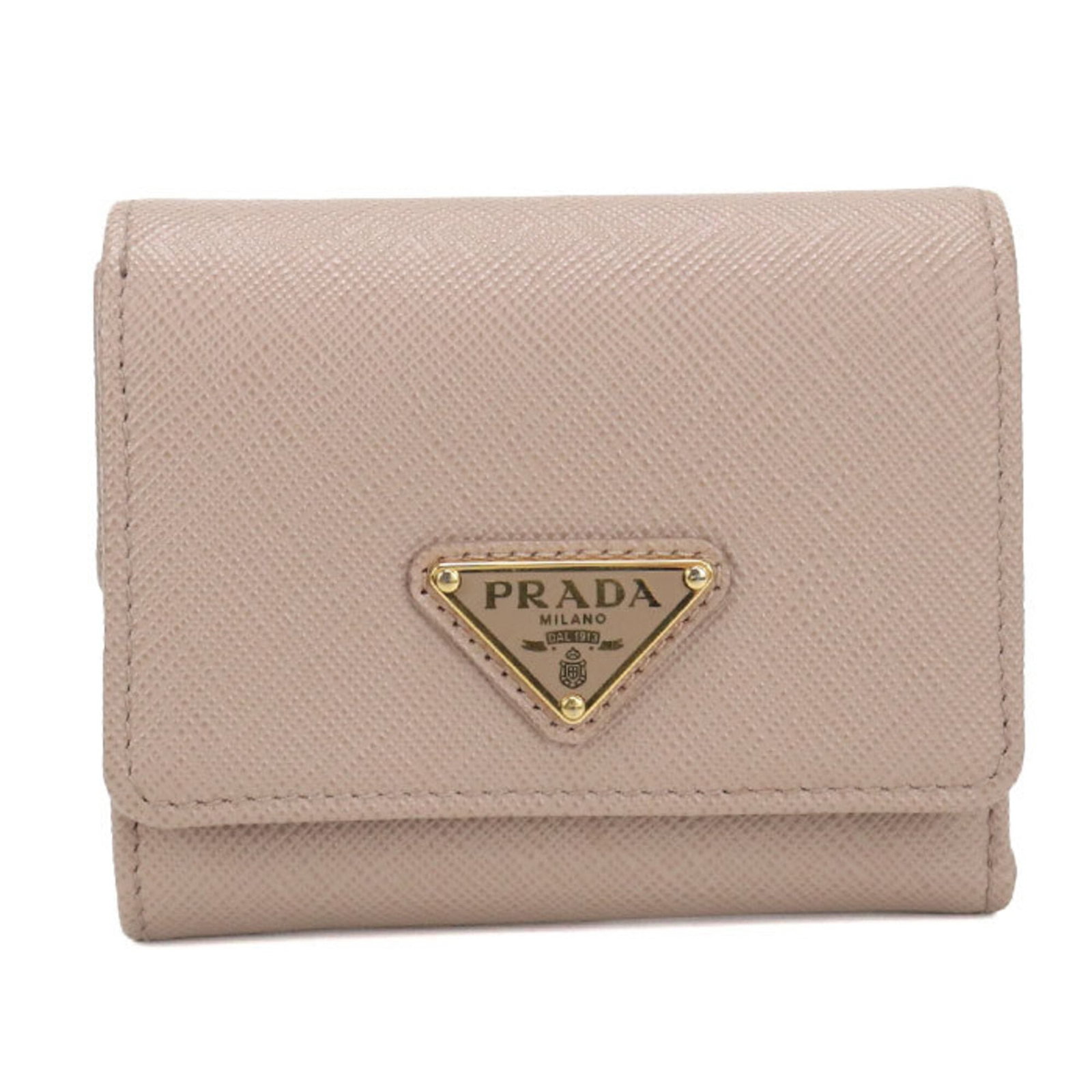 Wallet leather tri-fold Prada: Wallet leather tri-fold Prada Tri-fold wallet in beige leather from Prada, Italy. Made with high-quality materials, this design features a classic tri-fold layout and measures 8.5cm x 10cm x 2.5cm. A 