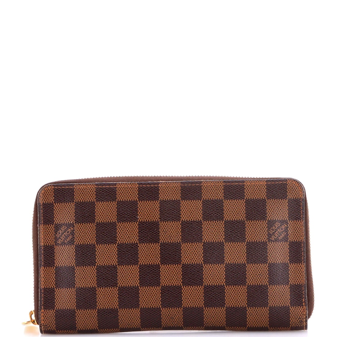 Zippy Organizer by Louis Vuitton: Zippy Organizer by Louis Vuitton The Louis Vuitton Zippy Organizer features a classic Damier pattern on its canvas-coated exterior, with a brown leather interior and gold hardware. Measuring 4.25" in