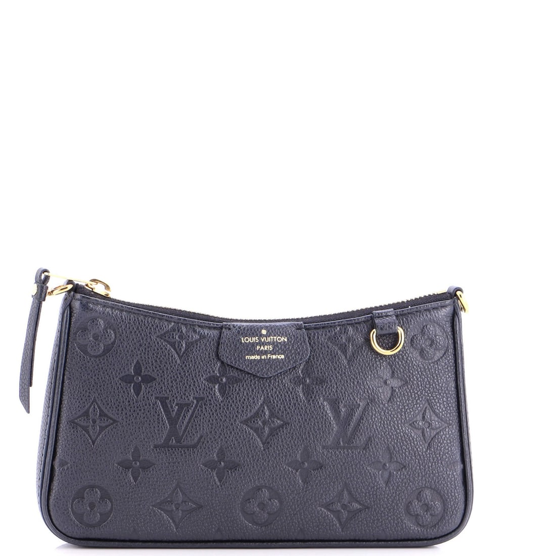 Monogram Empreinte Leather Strap Pouch Easy Louis Vuitton: Monogram Empreinte Leather Strap Pouch Easy Louis Vuitton Black Monogram Empreinte Leather Strap Pouch from the iconic Easy Louis Vuitton style, featuring a sleek design with minor creases on the