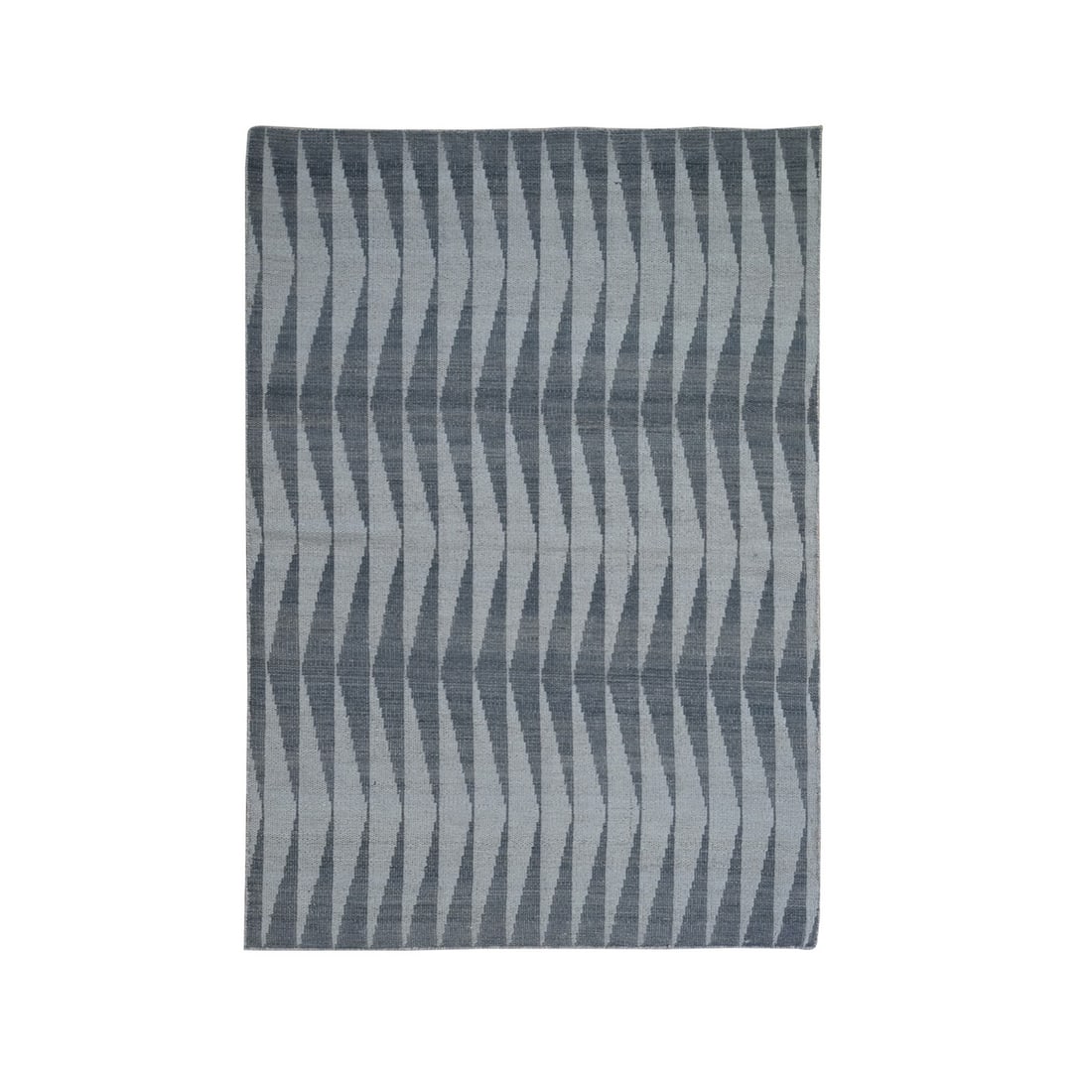 4'x5'10" Pure Wool Reversible Kilim Flat Weave Hand Woven Oriental Rug: 4'x5'10" Pure Wool Reversible Kilim Flat Weave Hand Woven Oriental Rug Grey wool kilim rug with a rectangular field, hand-woven in cotton foundation and featuring an oriental pattern. This reversible 