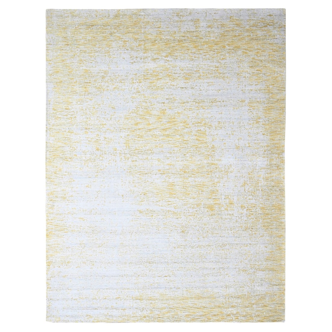 9'10"x13'10" Macaroon Yellow Hand Loomed Wool and Silk Modern Design Rug: 9'10"x13'10" Macaroon Yellow Hand Loomed Wool and Silk Modern Design Rug Modern design meets traditional craftsmanship in this stunning 9'10"x13'10" hand loomed wool and silk rug, boasting a vibrant y