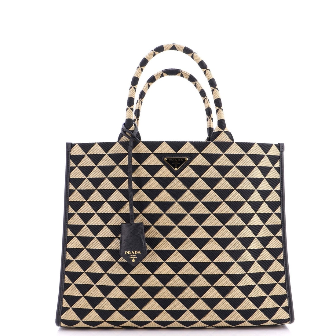 Symbole Jacquard Tote Shopper Large Prada: Symbole Jacquard Tote Shopper Large Prada Symbole Jacquard Tote Shopper Large Prada - A Timeless Black Canvas Classic. This large Symbole Shopper tote features a striking black canvas exterior with