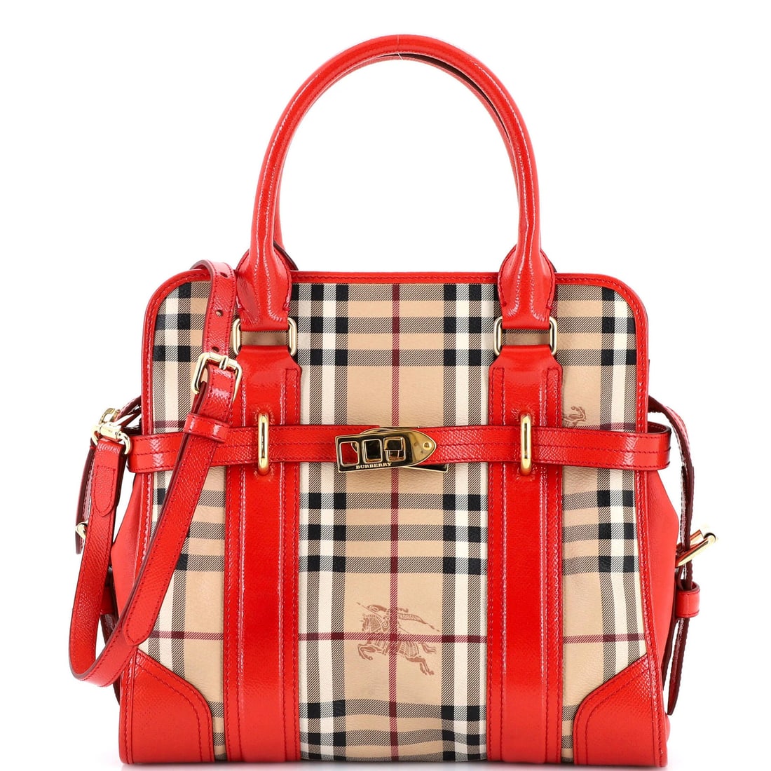 Canvas medium satchel coated by Burberry Haymarket Minford: Canvas medium satchel coated by Burberry Haymarket Minford Brown canvas satchel with leather coating from Burberry's Minford Satchel Haymarket collection, featuring a medium size and adjustable strap.