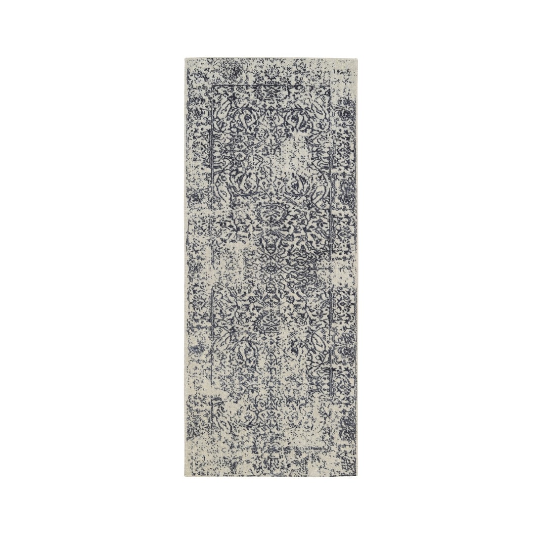 2'6"x6'1" Gray Wool and Silk Hand Loomed Fine Jacquard Round Rug: 2'6"x6'1" Gray Wool and Silk Hand Loomed Fine Jacquard Round Rug This stunning Gray Wool and Silk Hand Loomed Fine Jacquard Round Rug boasts an intricate Oriental design, woven with power-loomed preci