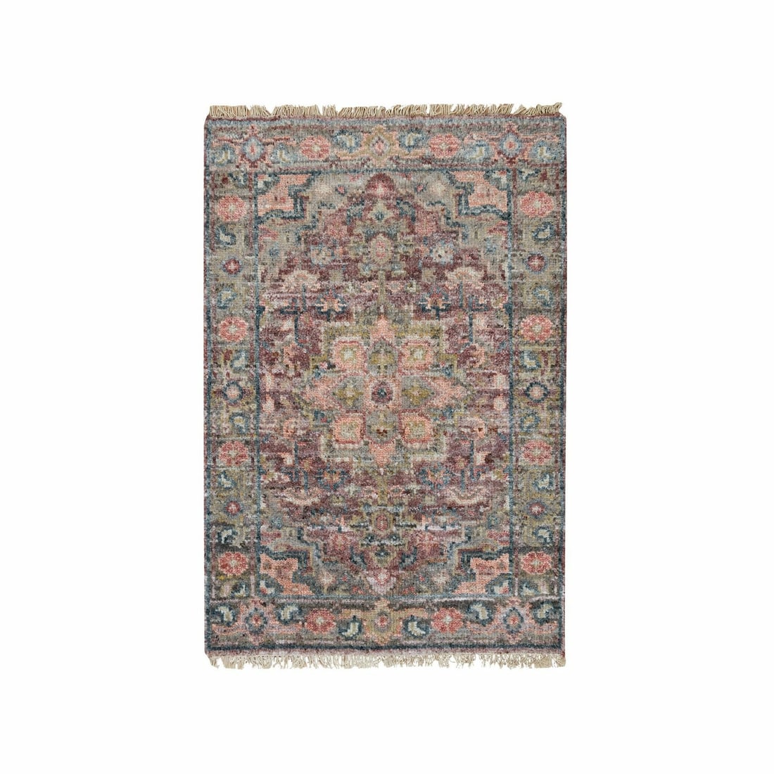 Wine Red Organic Wool Revival Hand Knotted Mat Heris Oriental Rug: Wine Red Organic Wool Revival Hand Knotted Mat Heris Oriental Rug Hand-knotted with exceptional care, this vibrant red Heris Oriental rug boasts a rich, crimson hue and intricate patterns in ivory, ca
