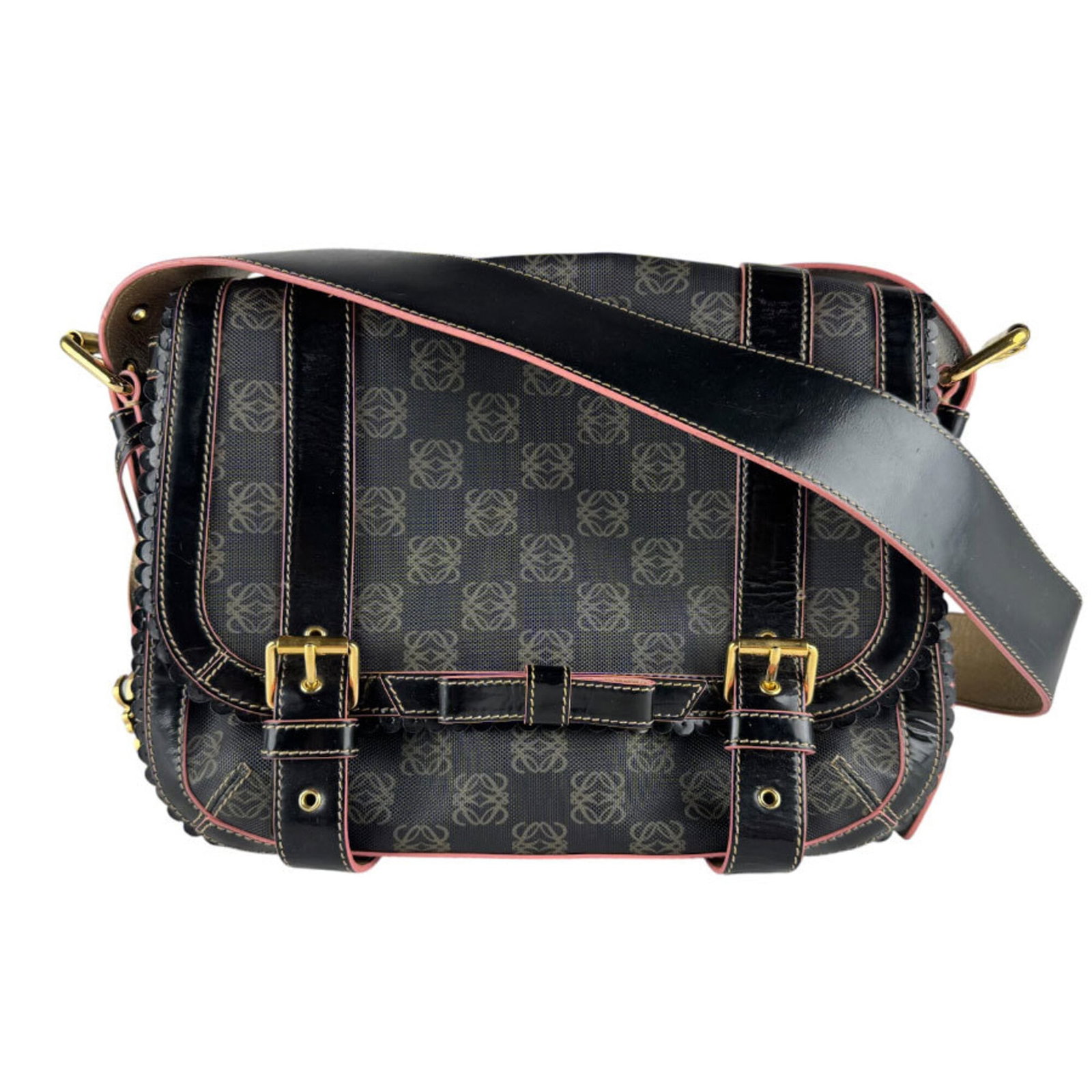 PVC Leather Shoulder Bag By Loewe: PVC Leather Shoulder Bag By Loewe PVC Leather Shoulder Bag By Loewe features a unique blend of materials, combining PVC with leather for a distinctive look. The bag's sleek design and compact size mak