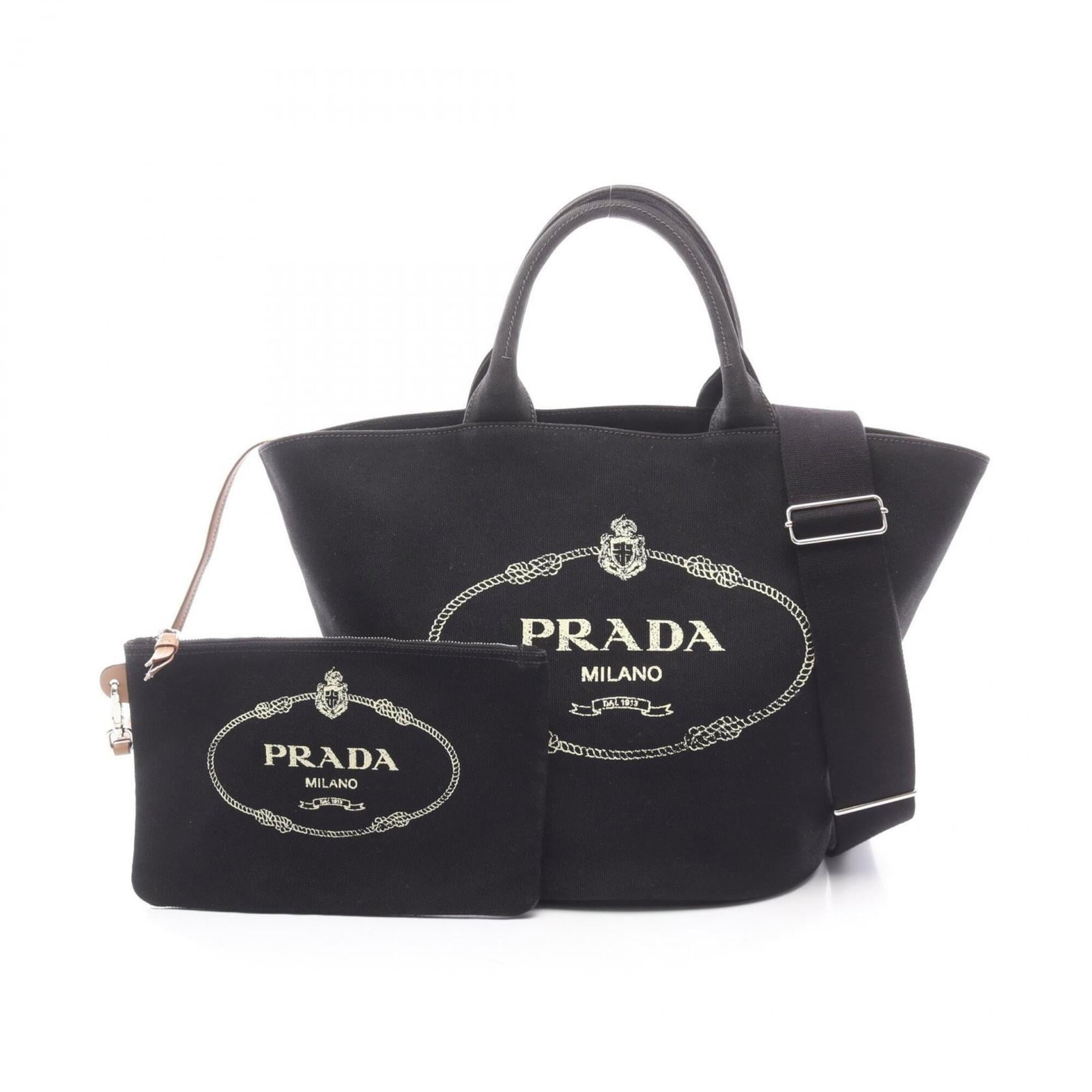 Handbag Pouch Tote Bag Canvas Prada: Handbag Pouch Tote Bag Canvas Prada Canvas Prada tote bag with black color and dimensions 29cm x 25cm x 18cm. This canvas handbag features a classic design, made from high-quality material that provid