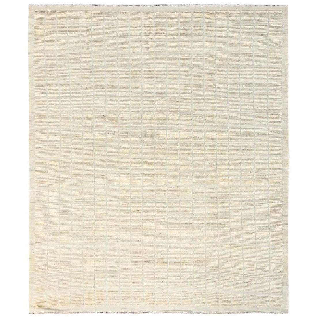 8'1"x9'10" Ivory Moroccan Weave Grid Design Hand Knotted Natural Wool Rug: 8'1"x9'10" Ivory Moroccan Weave Grid Design Hand Knotted Natural Wool Rug The 8'1"x9'10" Ivory Moroccan Weave Grid Design Hand Knotted Natural Wool Rug boasts an intricate geometric pattern, character
