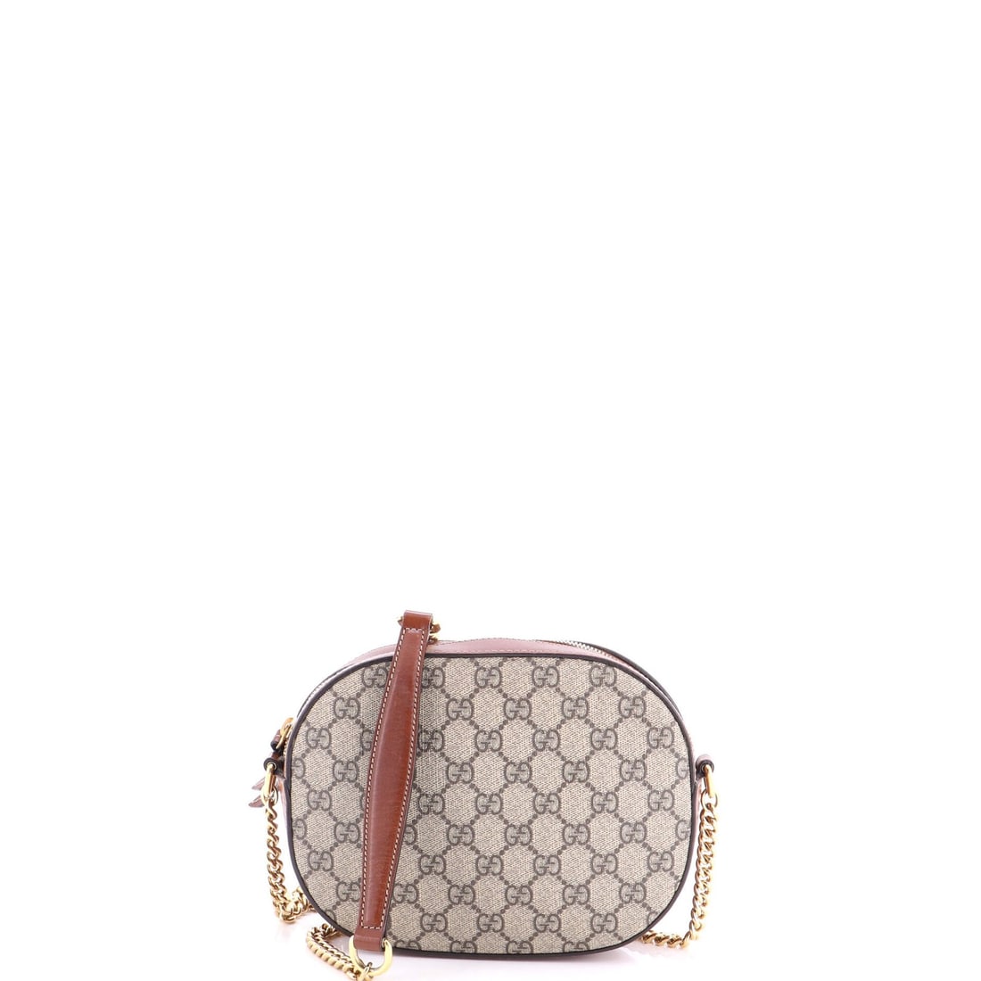 Gucci Chain Mini Crossbody Bag Canvas Coated Leather GG: Gucci Chain Mini Crossbody Bag Canvas Coated Leather GG This Gucci Chain Mini Crossbody Bag features a unique canvas coated leather exterior in brown, adorned with the iconic GG logo. The bag's compac